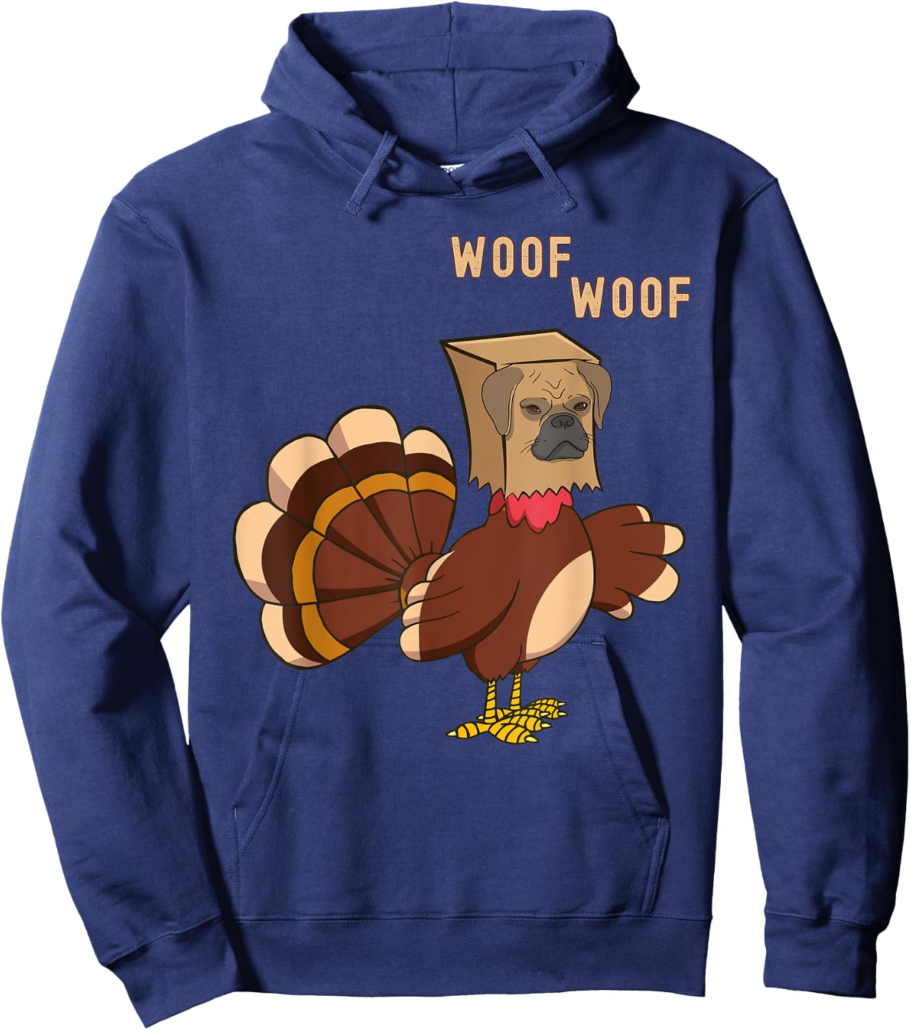 Thanksgiving Dog Funny Fake Puppy Woof Thanksgiving Turkey Hoodie - Hoodie | Navy