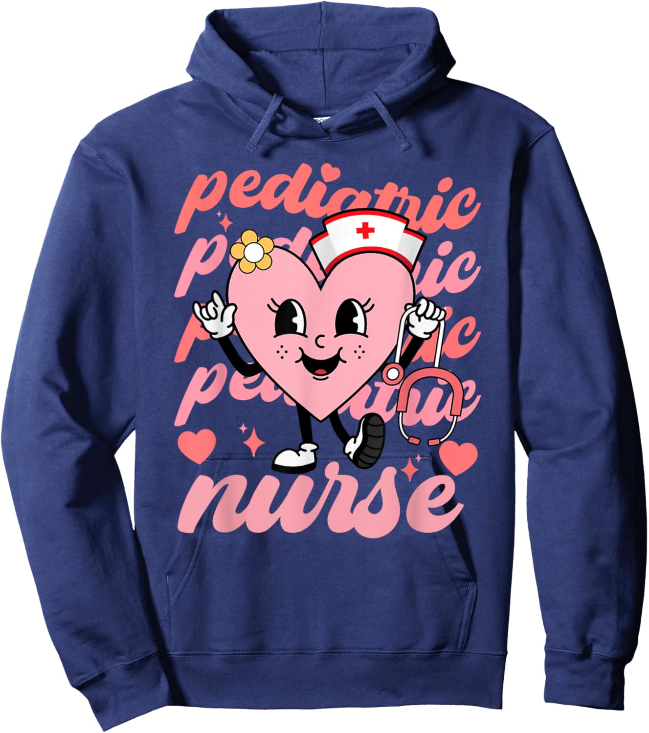 Retro Pediatric Nurse Cute Valentines Day Hearts Stethoscope Hoodie - Hoodie | Navy