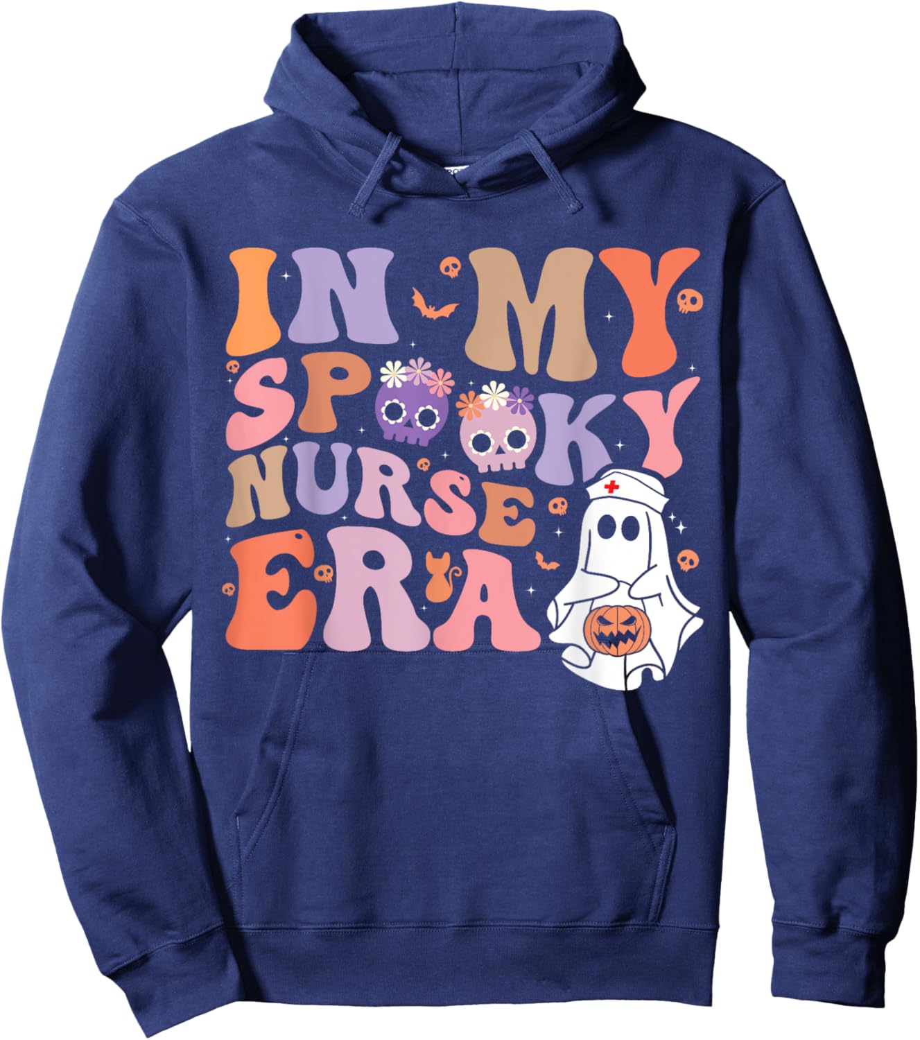 Retro Groovy Halloween In My Spooky Nurse Era Scary RN Hoodie - Hoodie | Navy