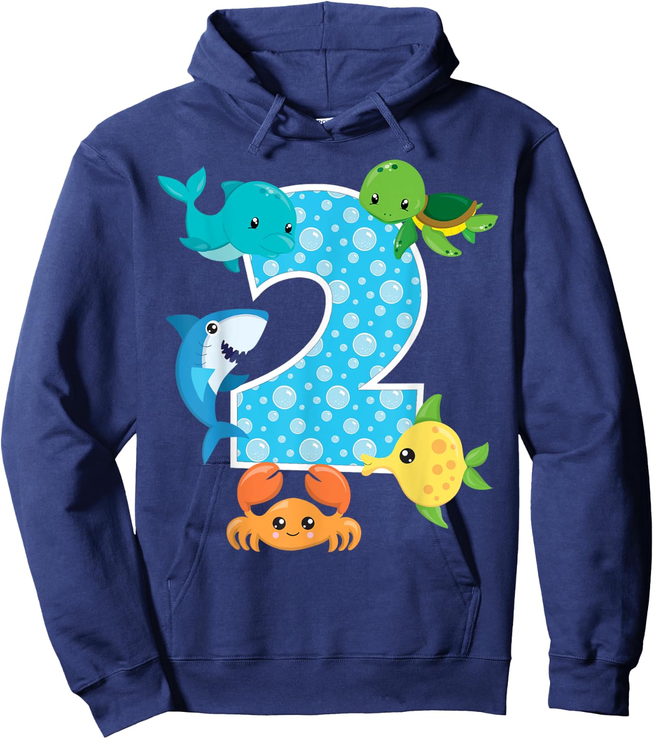 2nd Birthday Party 2 Year Old Sea Fish Aquarium Birthday Boy Hoodie - Hoodie | Navy