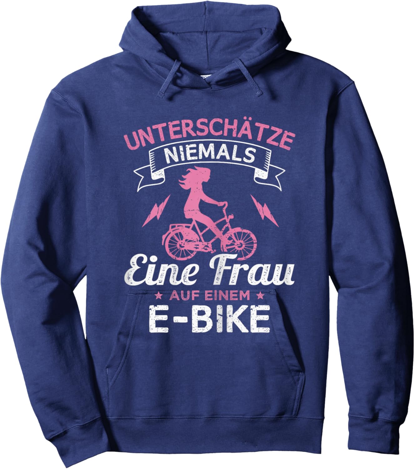 Unterschätze niemals eine Frau auf einem E-Bike Hoodie - Hoodie | Navy