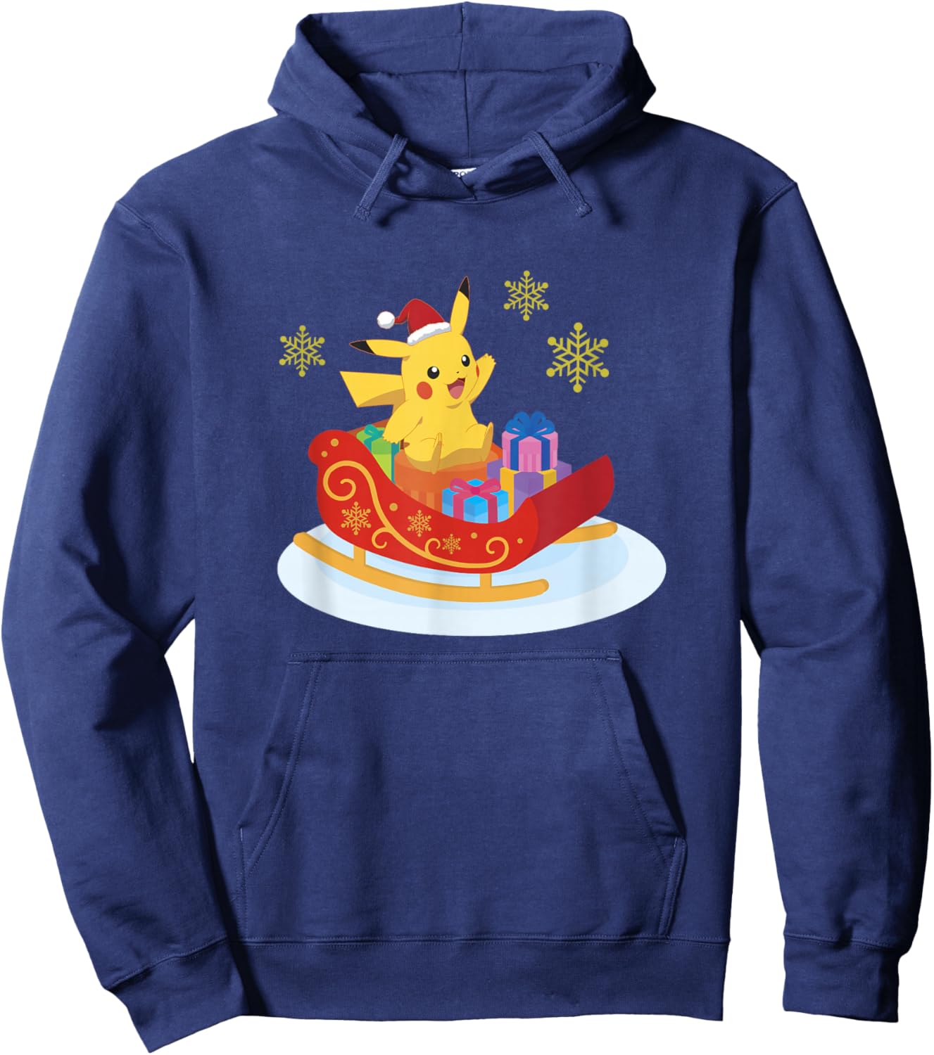 Pokémon Christmas Pikachu Sleigh Ride Snowflake Portrait Hoodie - Hoodie | Navy