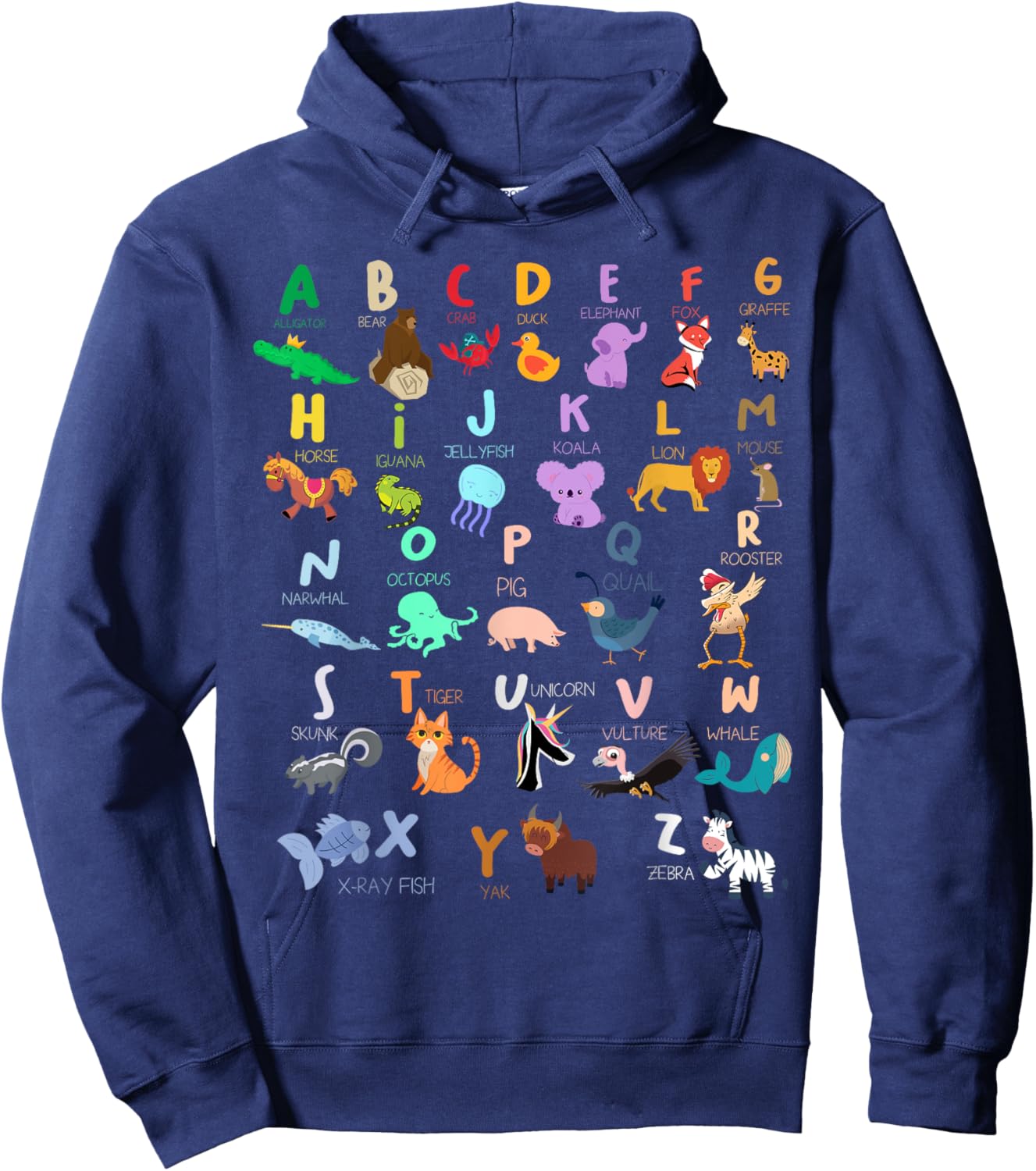Alphabet Animal ABC Alligator Bear Crab Duck Elephant Fox Hoodie - Hoodie | Navy