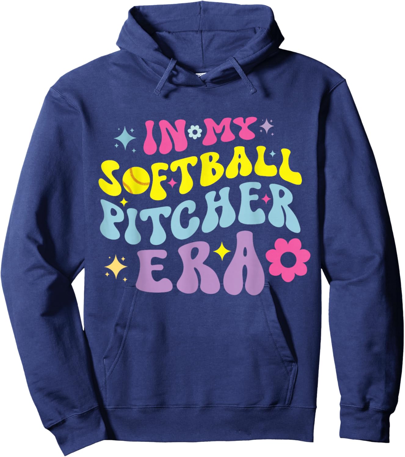 In My Softball Pitcher Era Groovy Fastpitch Girls Game Hoodie - Hoodie | Navy
