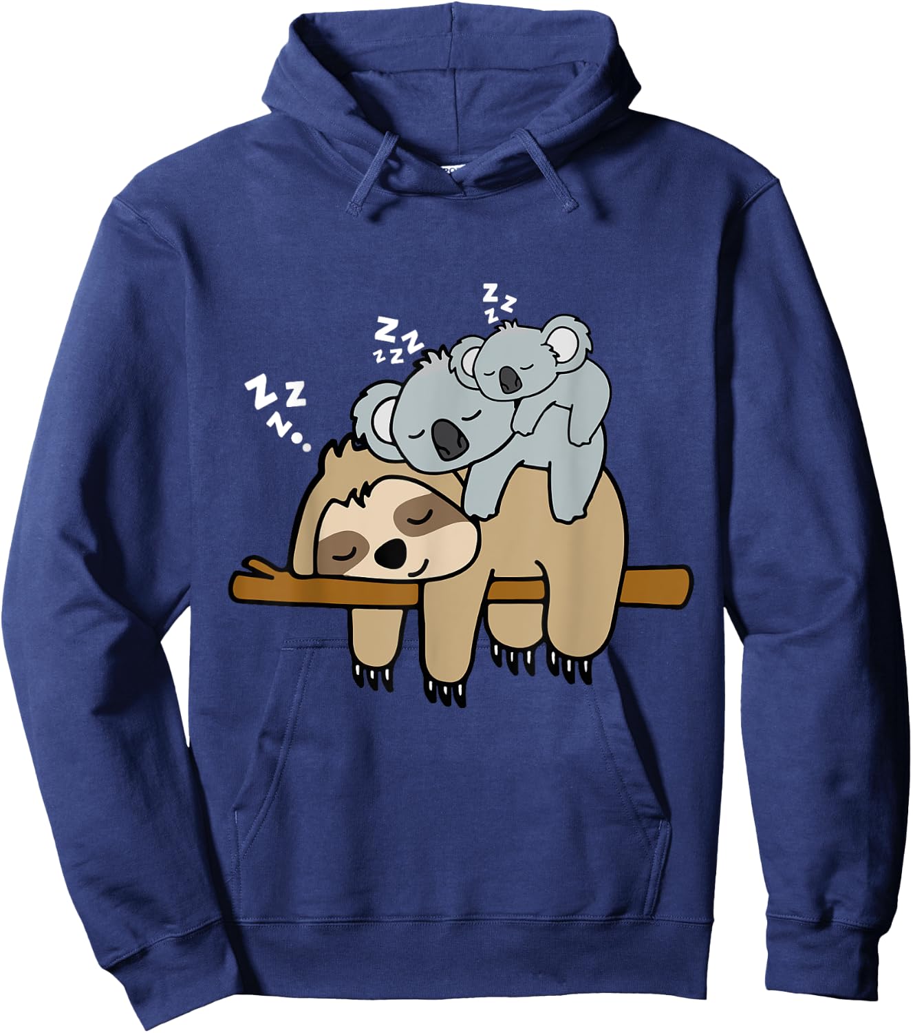 Sleeping Cute Lazy Sloth With Baby Koala Mama Bear Nap Hoodie - Hoodie | Navy