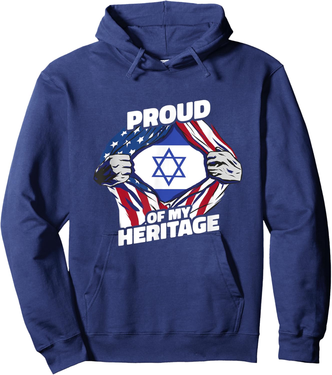 Proud of My Heritage - Patriotic Israeli American Flag Women Kids Men Hoodie - Hoodie | Navy