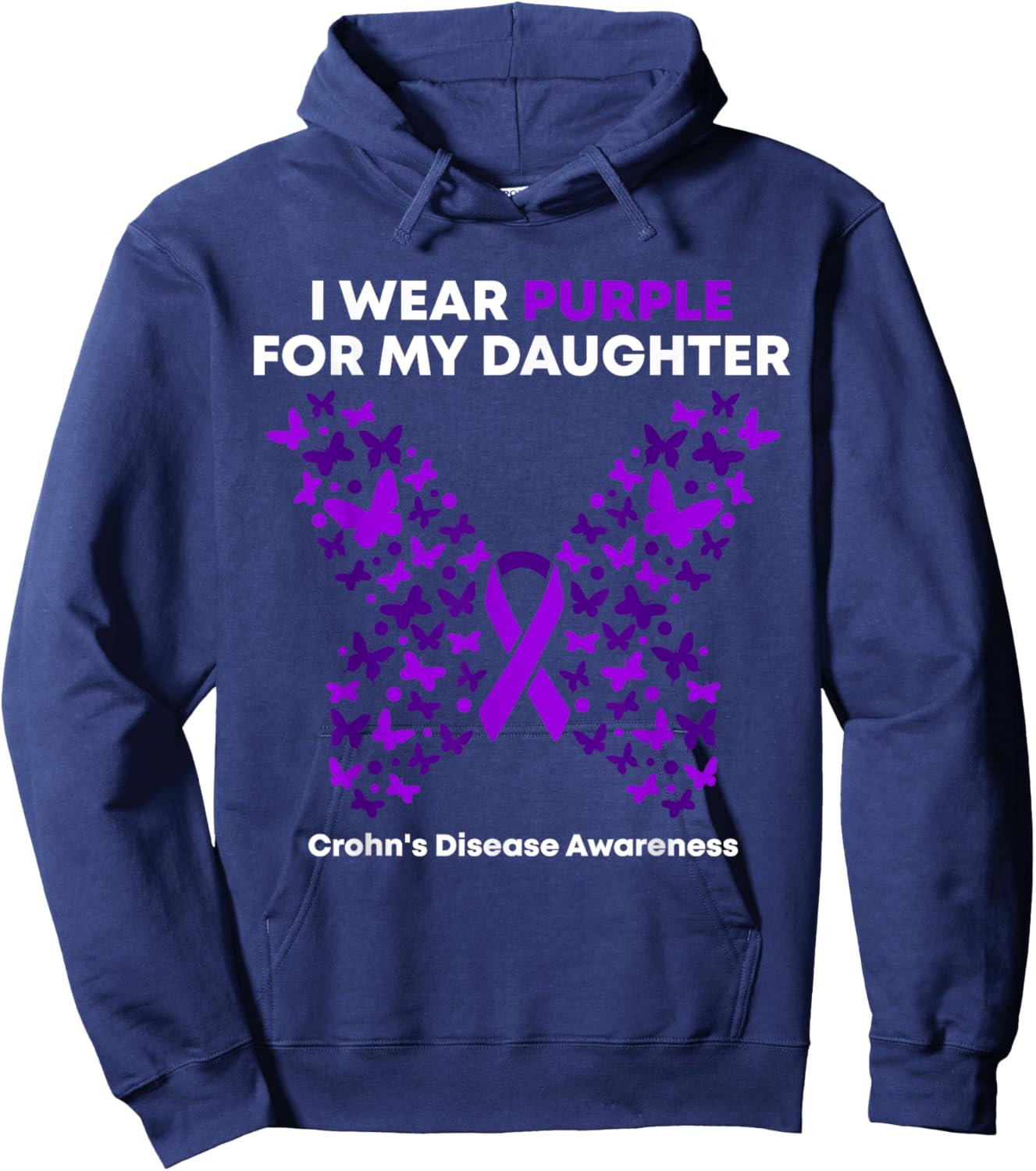 Crohn's Disease Awareness Gift - I Wear Purple for My daughter - -Adults Black Cotton Blend Modern Short Sleeve - Small Hoodie - Hoodie | Navy