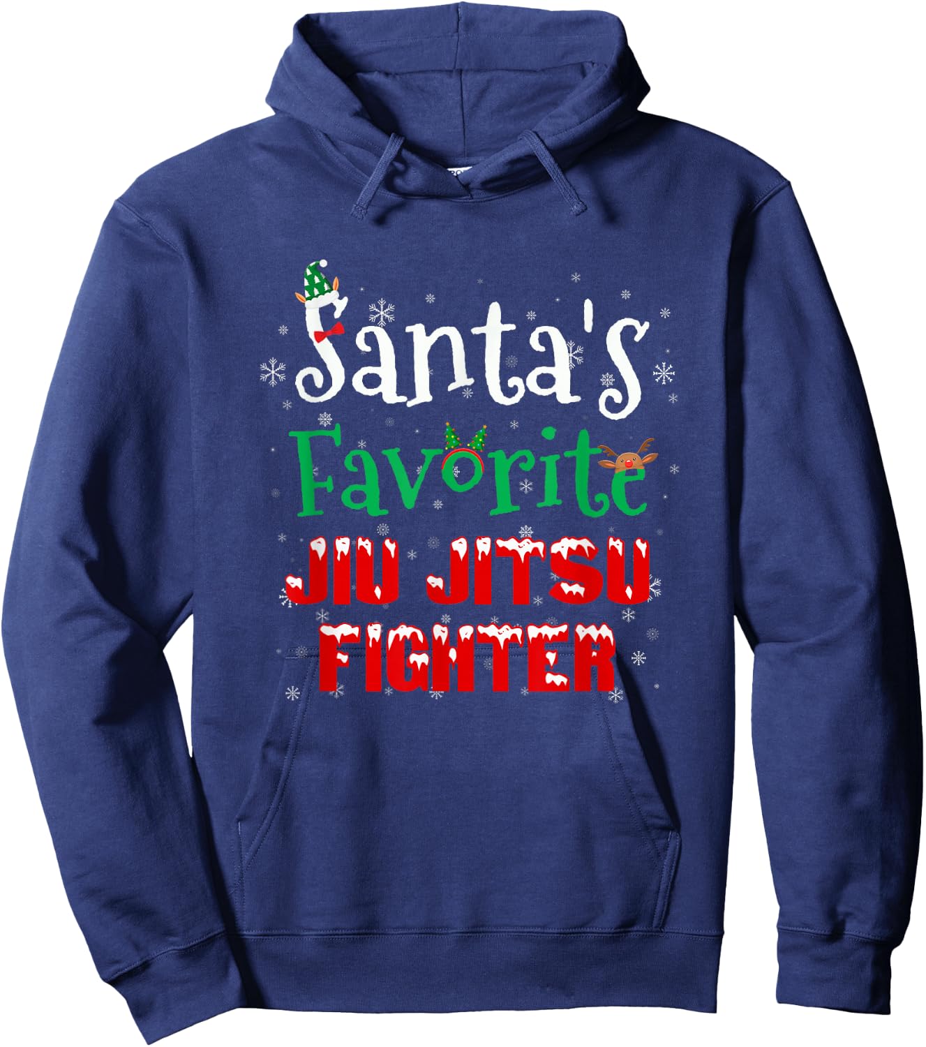 Santa's Favorite Jiu Jitsu Fighter Christmas Costumes Elf Hoodie - Hoodie | Navy