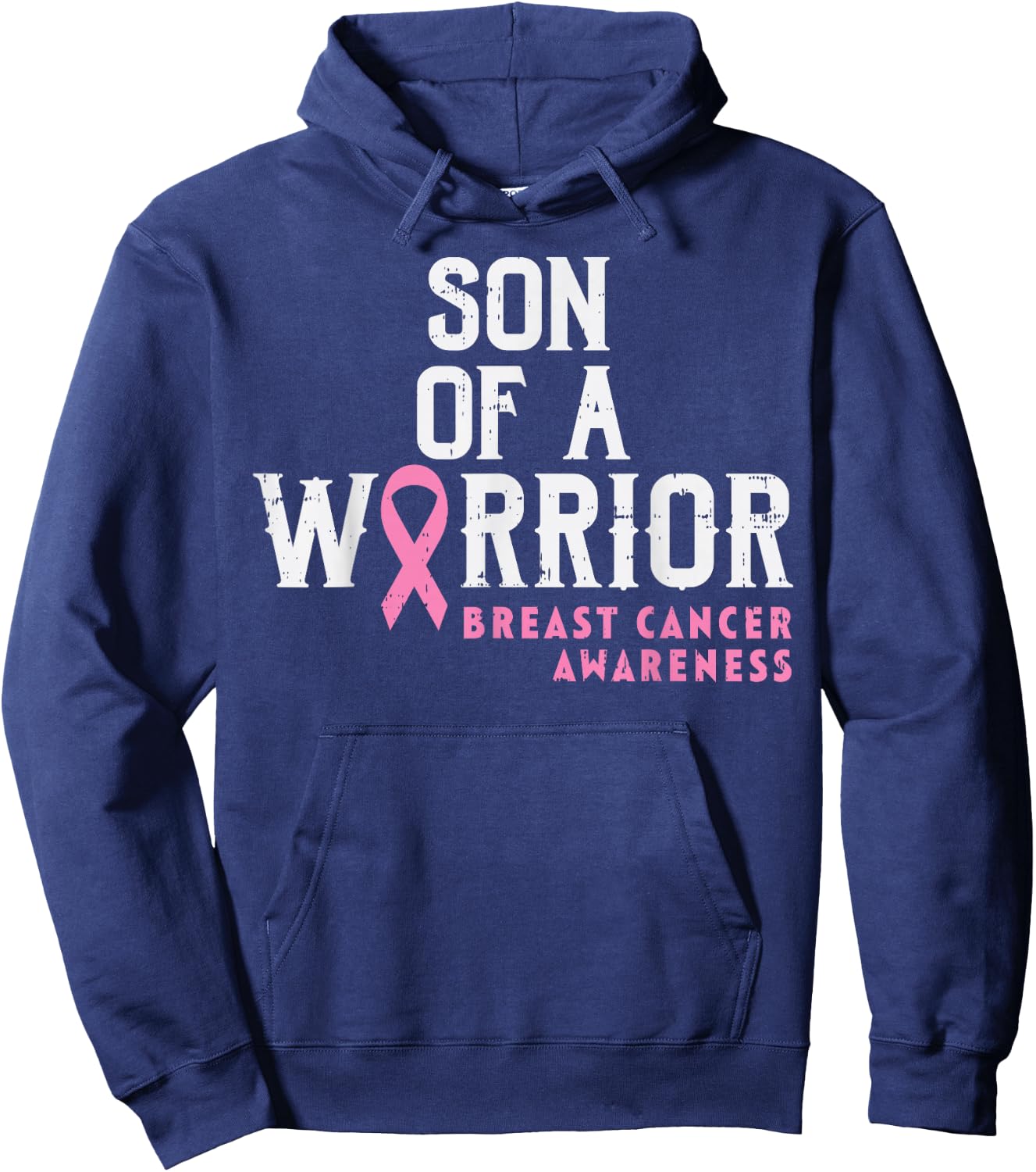Son Of A Warrior Breast Cancer Awareness Support Mom Boys Hoodie - Hoodie | Navy