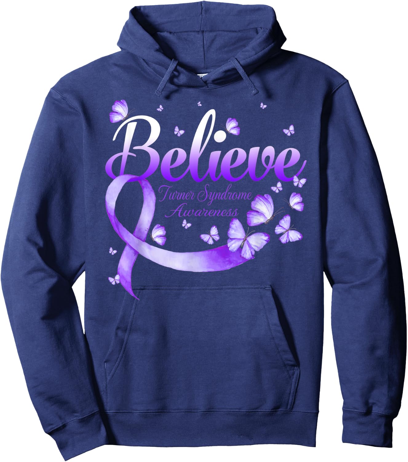 Believe Turner Syndrome Awareness Butterfly Hoodie - Hoodie | Navy