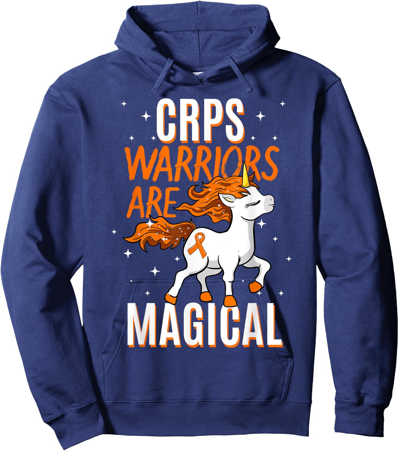 CRPS Warrior Magical Unicorn Orange Ribbon Causalgia RSD Hoodie - Hoodie | Navy