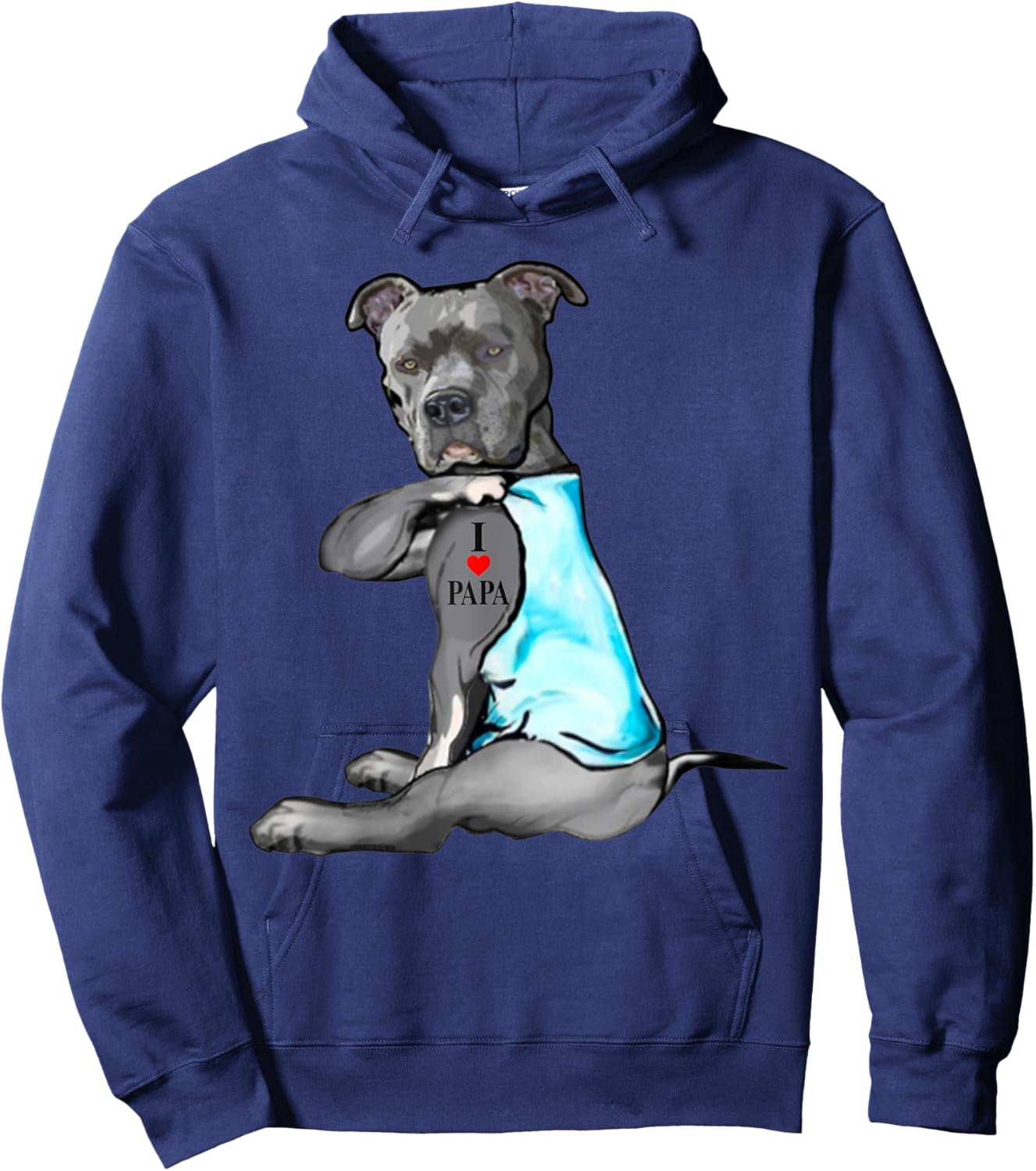 Pitbull Dog I Love Papa Tattoo Father's Day Dogs Lovers Men Women Hoodie - Hoodie | Navy