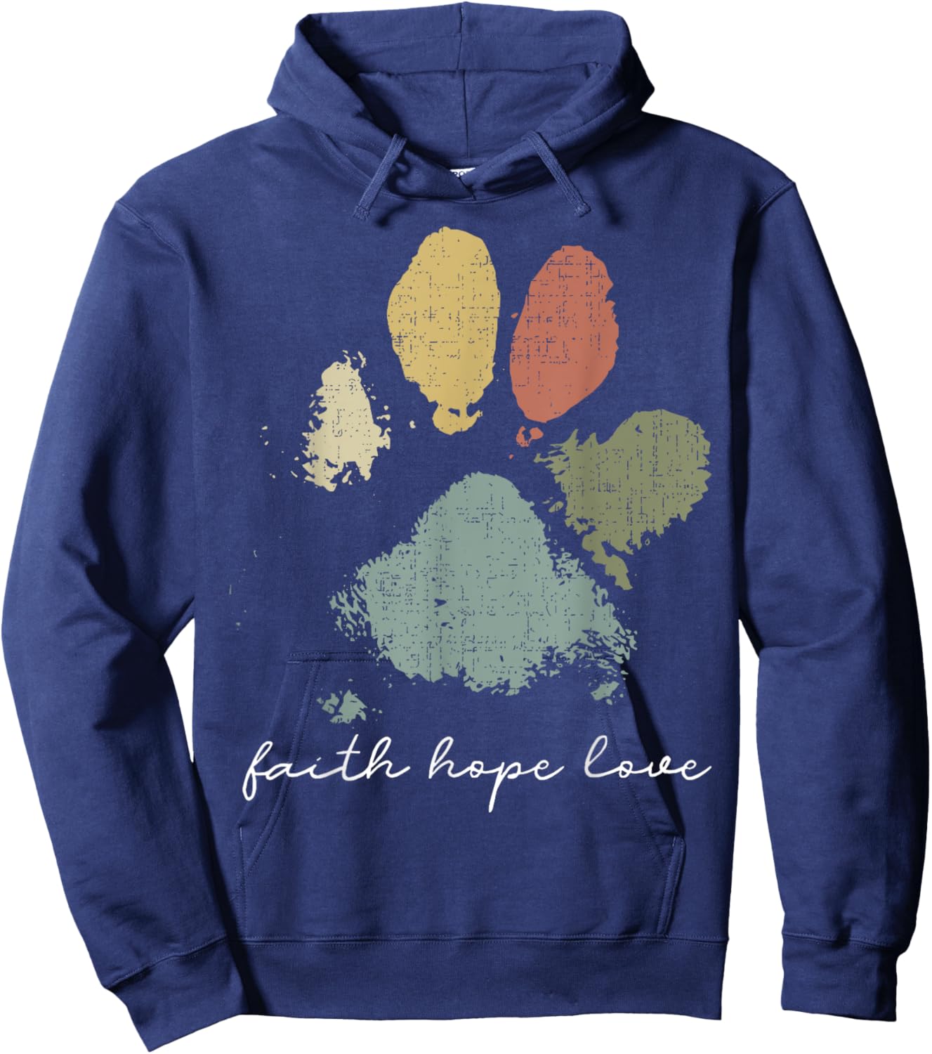 Faith Hope Love Rainbow Paw Print Jesus Christian Dog Lover Hoodie - Hoodie | Navy