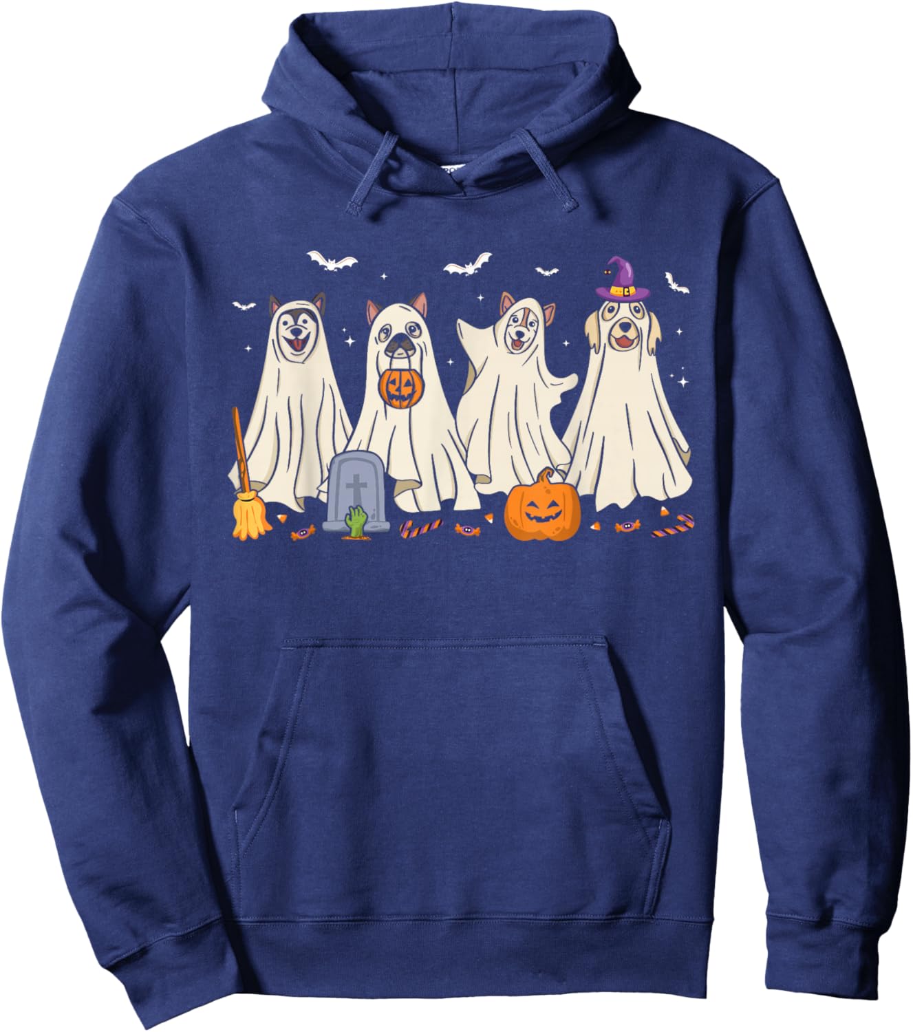Ghost Dog Halloween Boo Ghosts Dogs Wearing Ghost Costume Hoodie - Hoodie | Navy