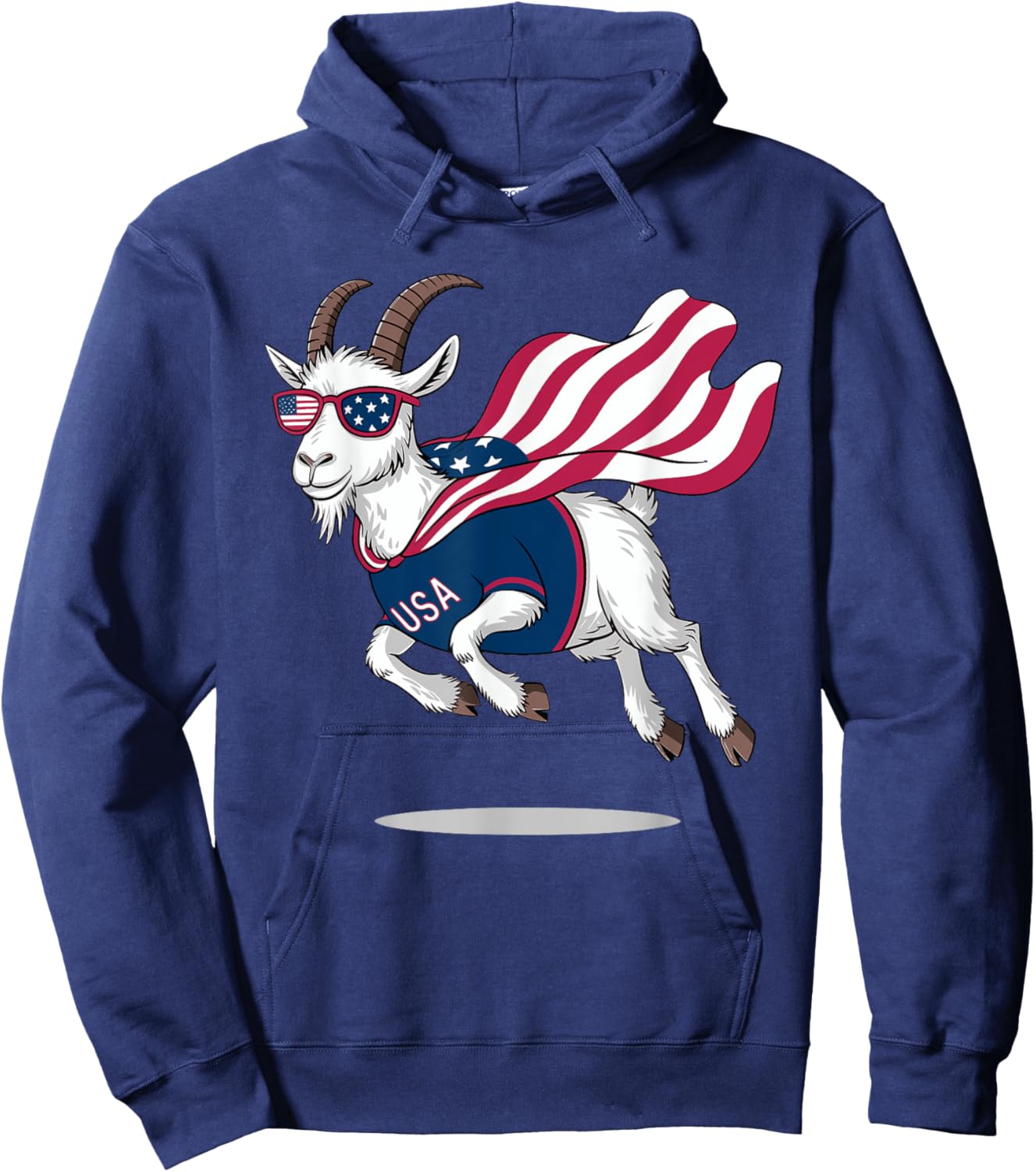 Cool Patriotic Goat in American Flag Cape with Sunglasses Hoodie - Hoodie | Navy