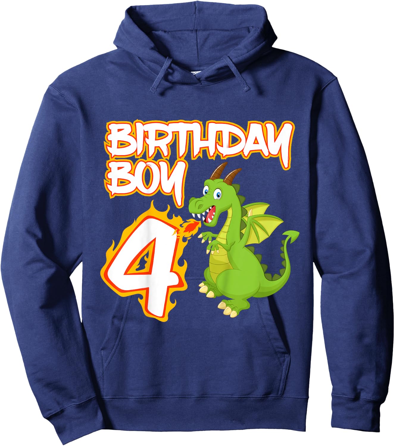 Kids 4 Year Old Dragon Birthday Boy Themed Party 4th Gift Hoodie - Hoodie | Navy