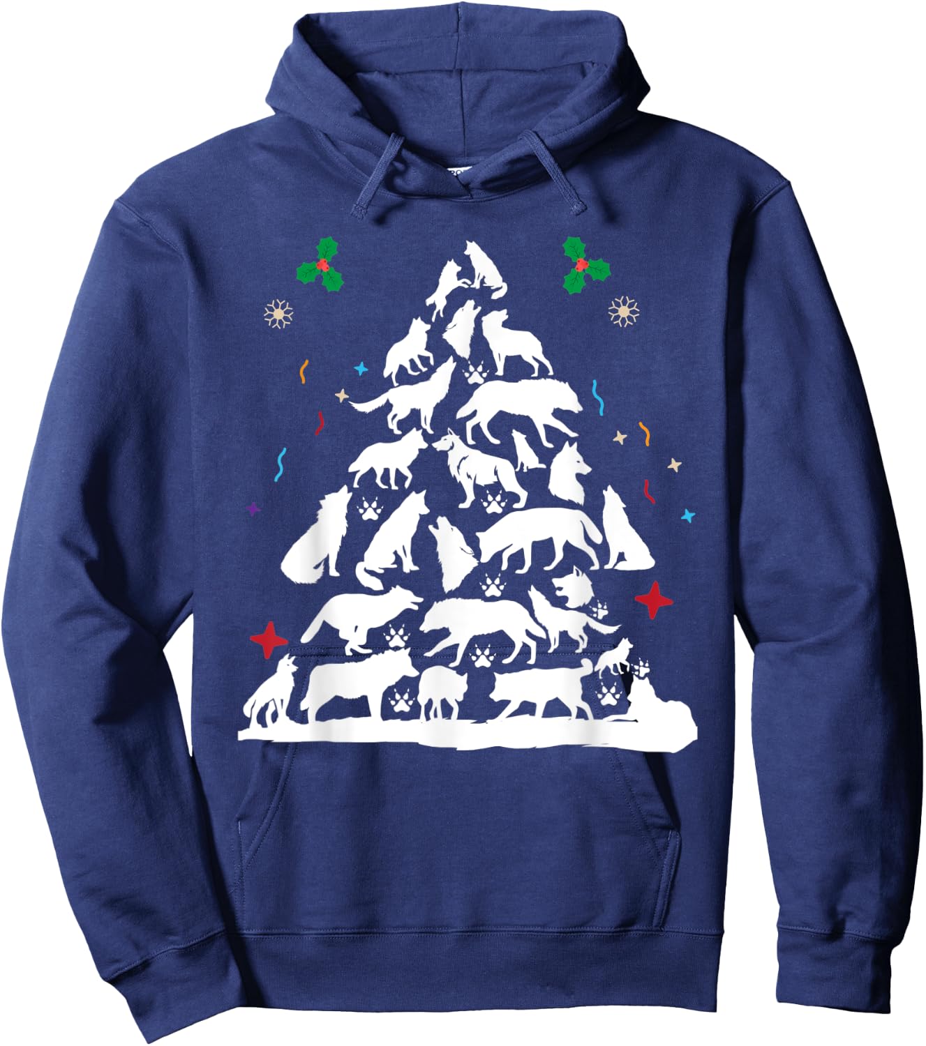 Wolf Christmas Tree Funny Christmas Pajama Animals Lover Hoodie - Hoodie | Navy