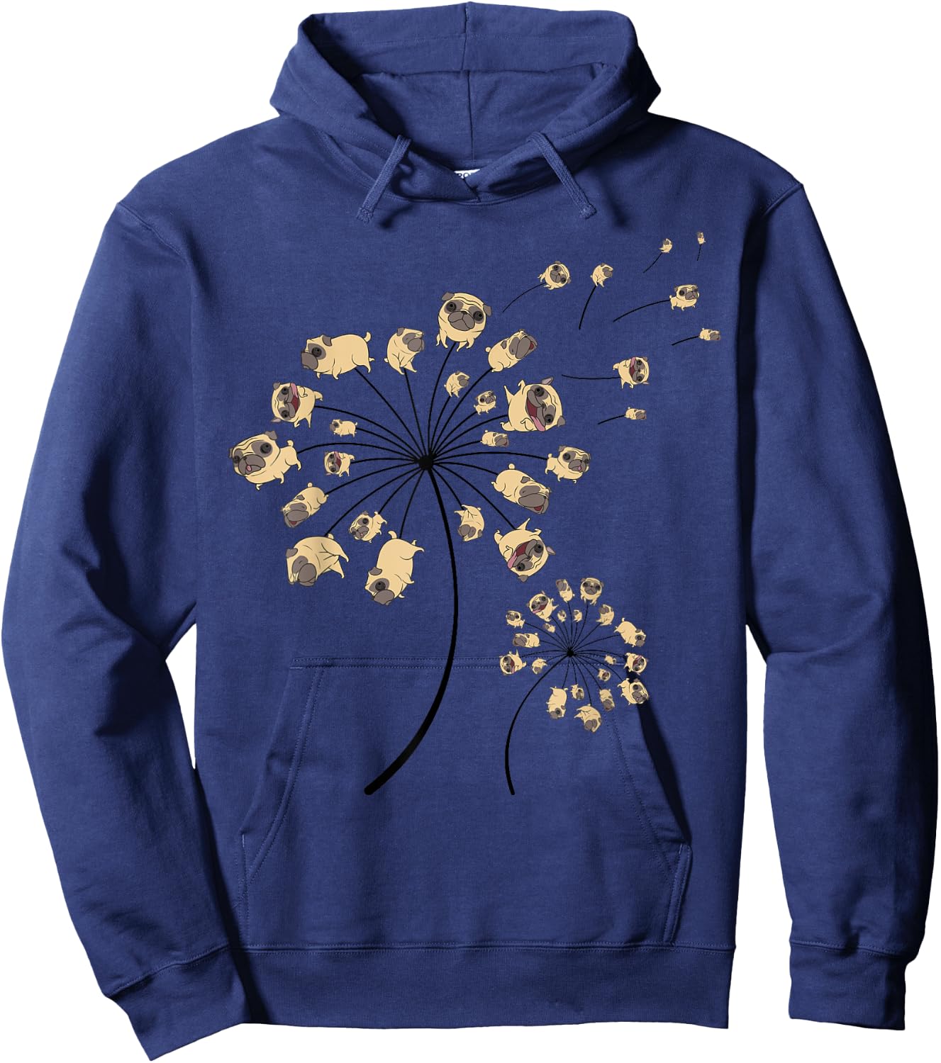 Funny Pug Gift Women Cool Flower Dog Dandelion Lover Hoodie - Hoodie | Navy