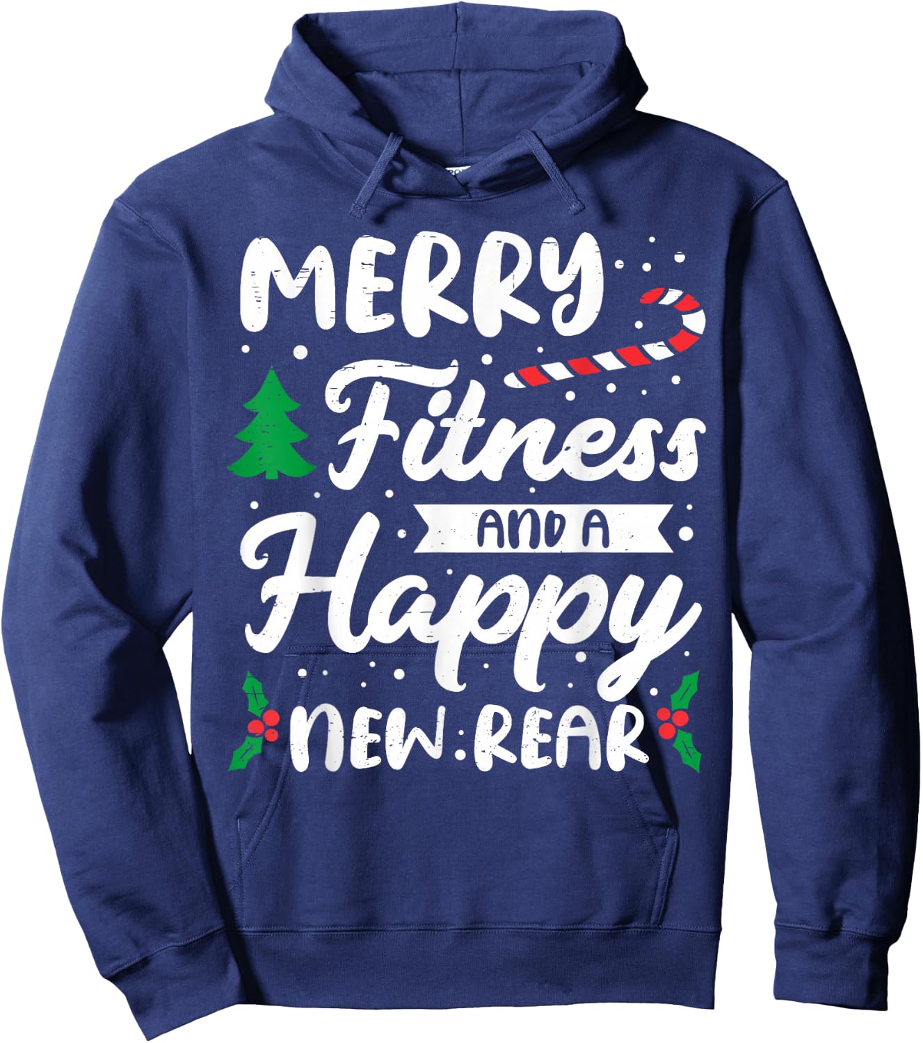 Christmas Merry Fitness Happy New Rear Xmas Workout Women Hoodie - Hoodie | Navy