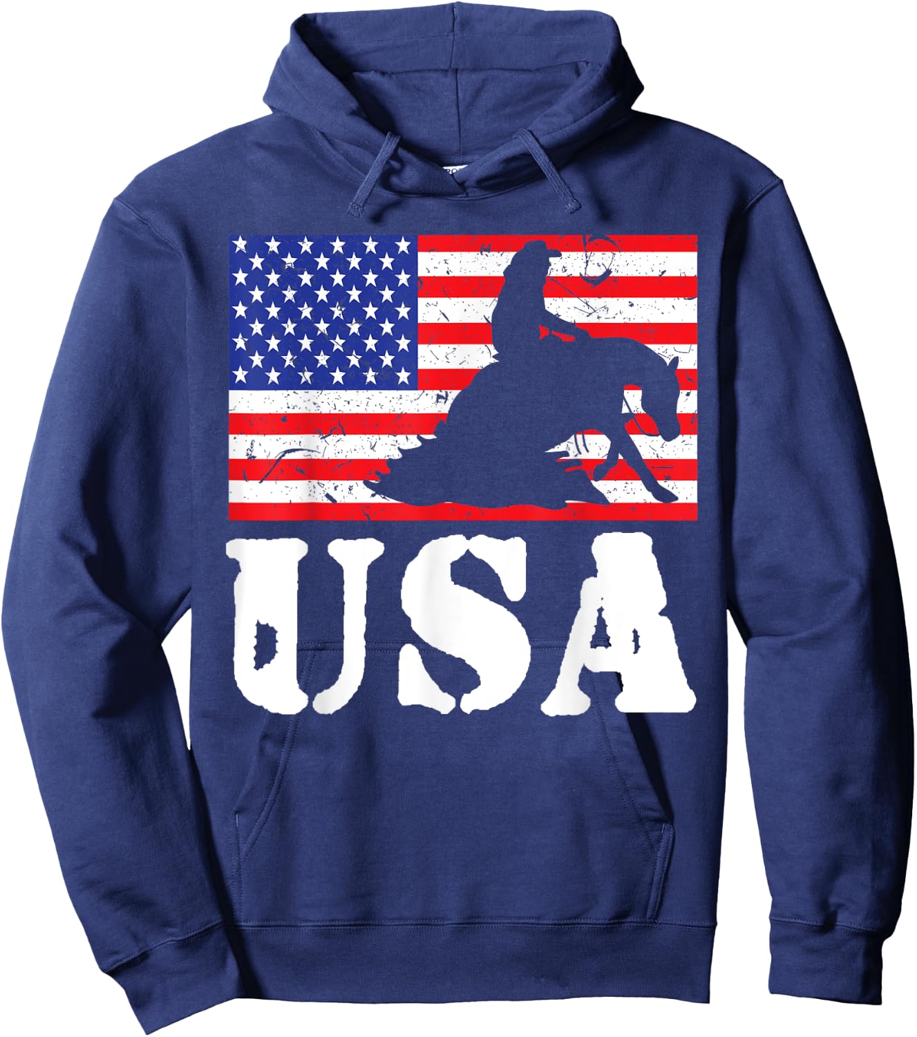 Distressed Reining Horse USA American Flag Vintage Riding Hoodie - Hoodie | Navy