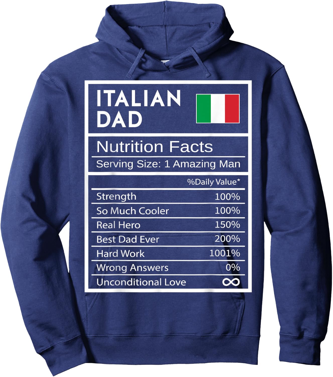 Italian Dad Nutrition Facts National Pride Gift Dad Hoodie - Hoodie | Navy