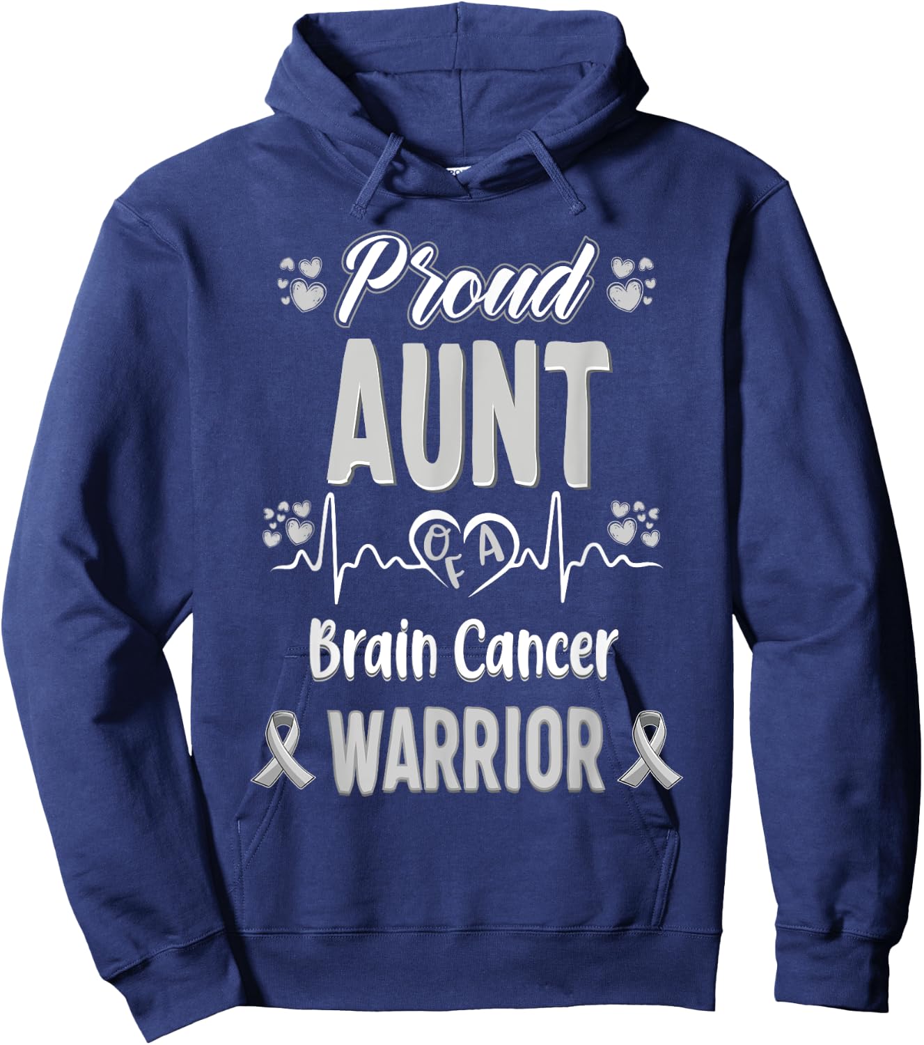 proud Aunt Brain cancer warrior awareness ribbon Grey Hoodie - Hoodie | Navy