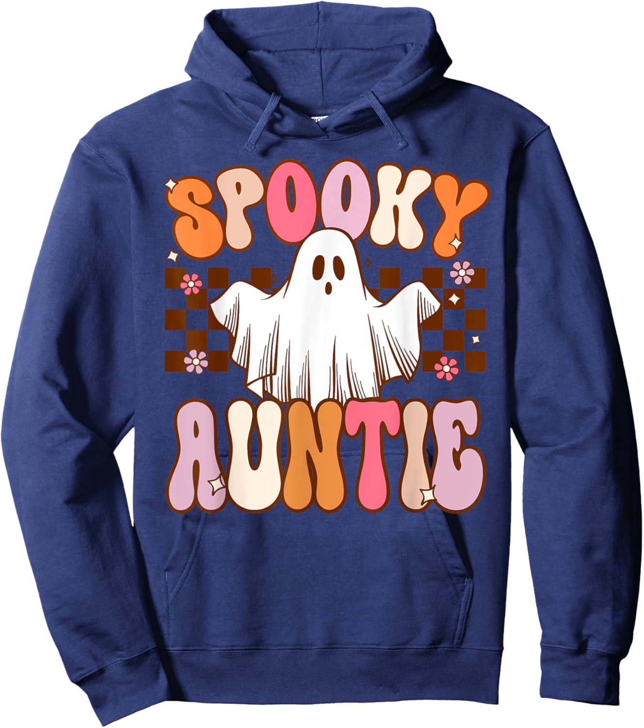 Spooky Auntie Halloween Aunt Ghost Costume Retro Groovy Hoodie - Hoodie | Navy