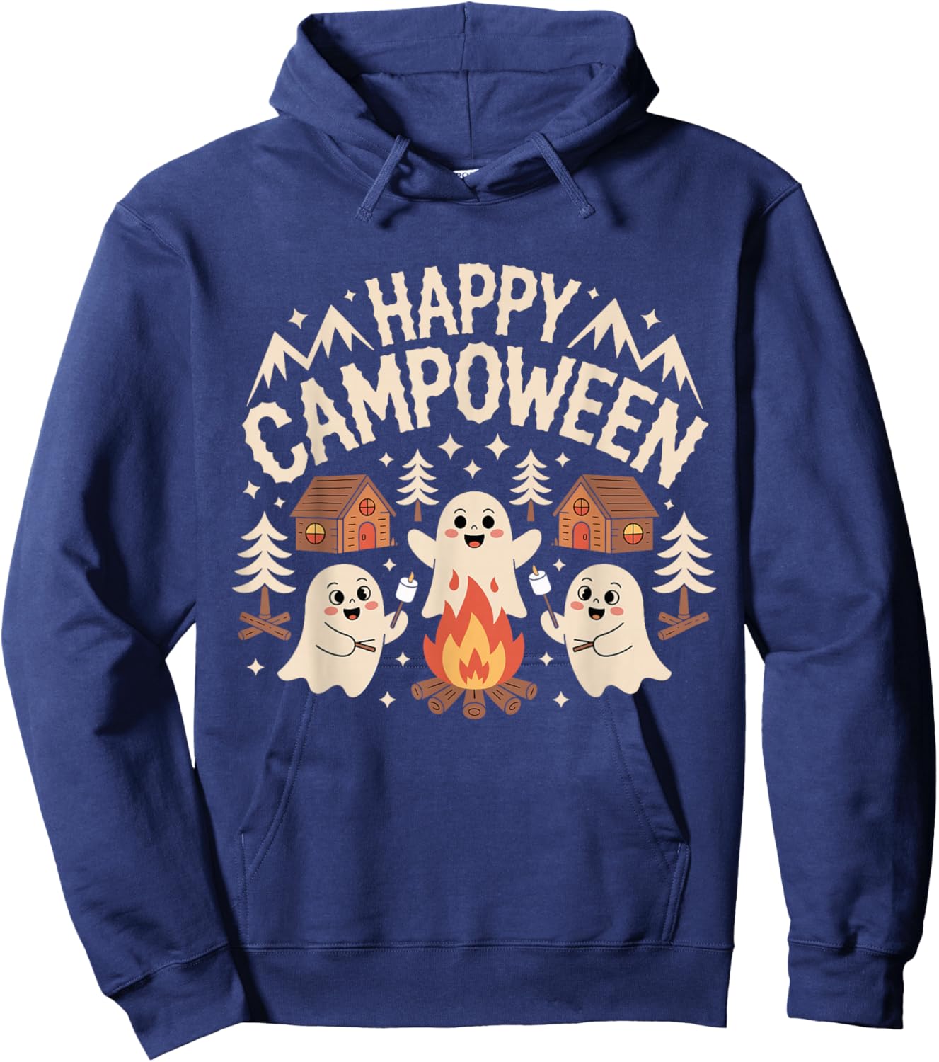 Happy Campoween Pumpkin Ghosts Camping Halloween Campfires Hoodie - Hoodie | Navy