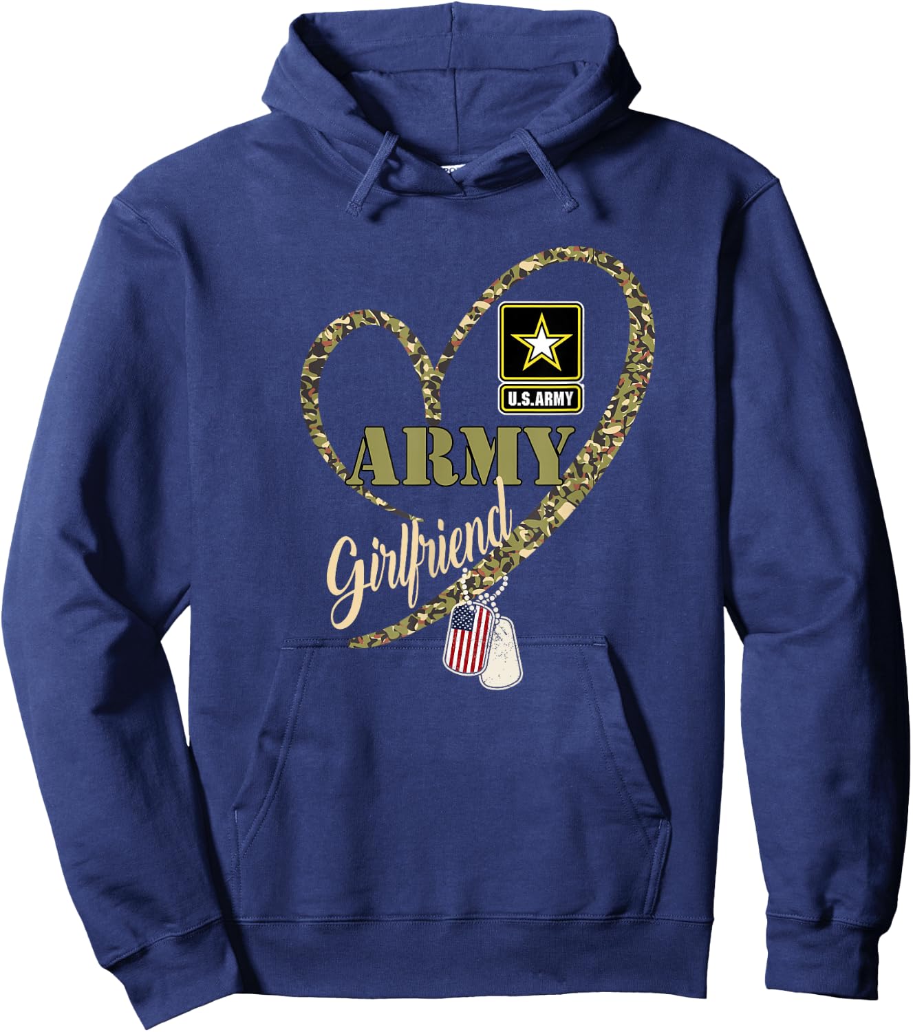Proud Girlfriend Veteran Funny Military Heart Camouflage Hoodie - Hoodie | Navy