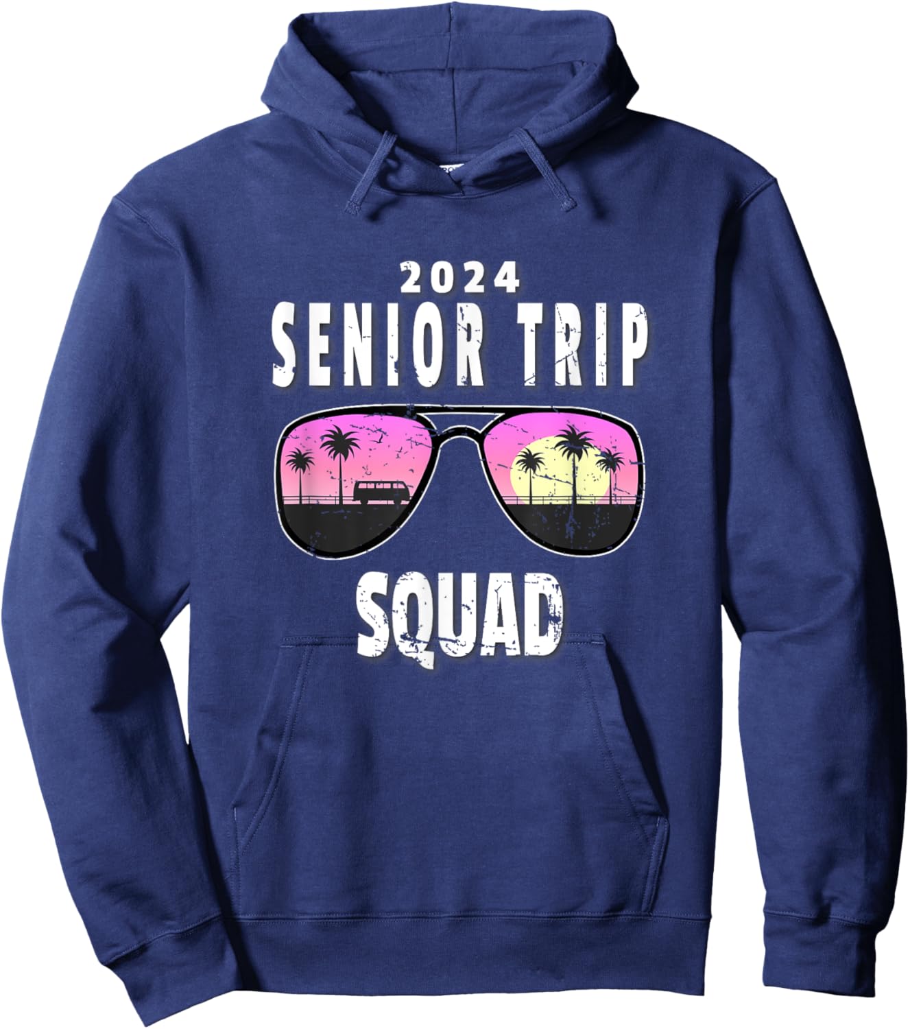 2024 Senior Trip Squad Sunglasses Beach Palm Tree Artwork Men Women Kids Hoodie - Hoodie | Navy