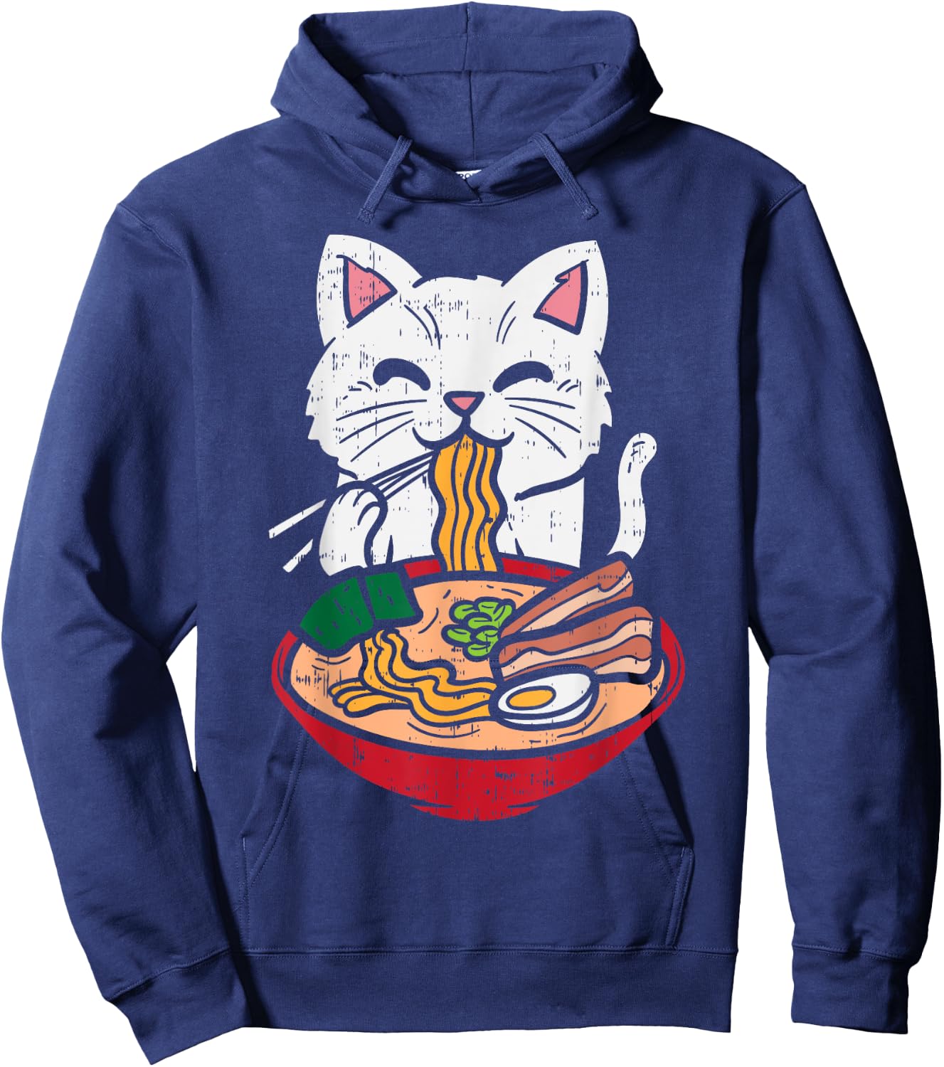 Cat Eating Ramen Kawaii Japanese Noodles Anime Foodie Gift Hoodie - Hoodie | Navy