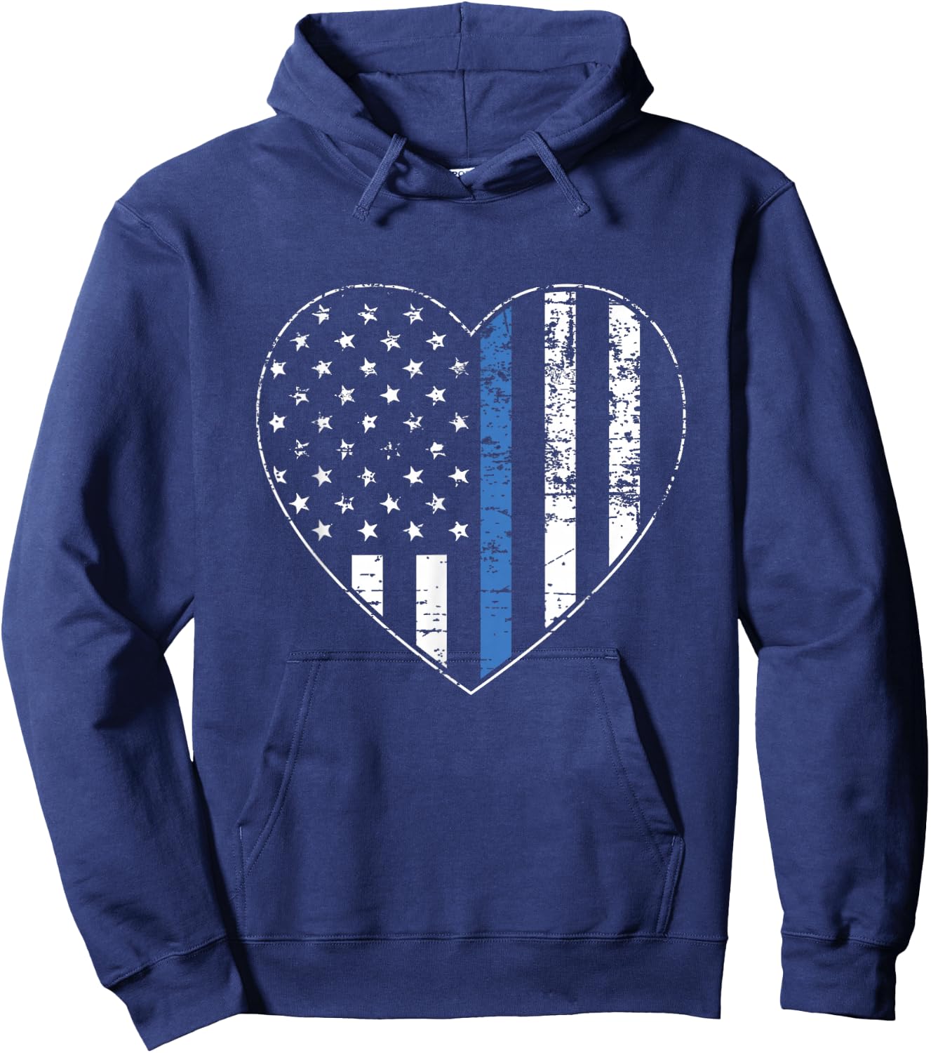 Thin Blue Line American Flag Heart Police Officer Support Hoodie - Hoodie | Navy