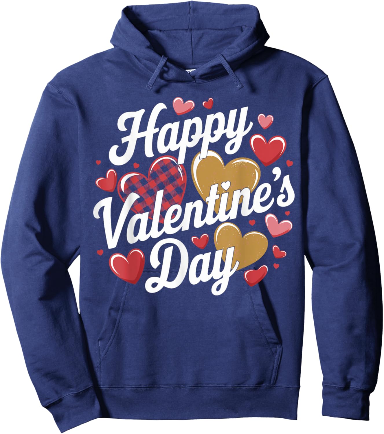 Happy Valentines Day Leopard Plaid Hearts Love Boys Girls Hoodie - Hoodie | Navy