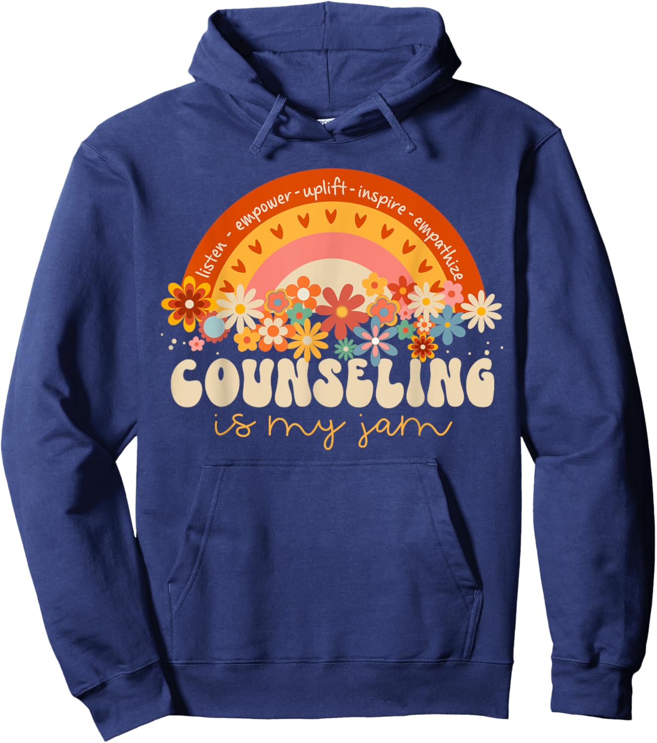 Groovy Rainbow Counseling Is My Jam Back to School Counselor Hoodie - Hoodie | Navy