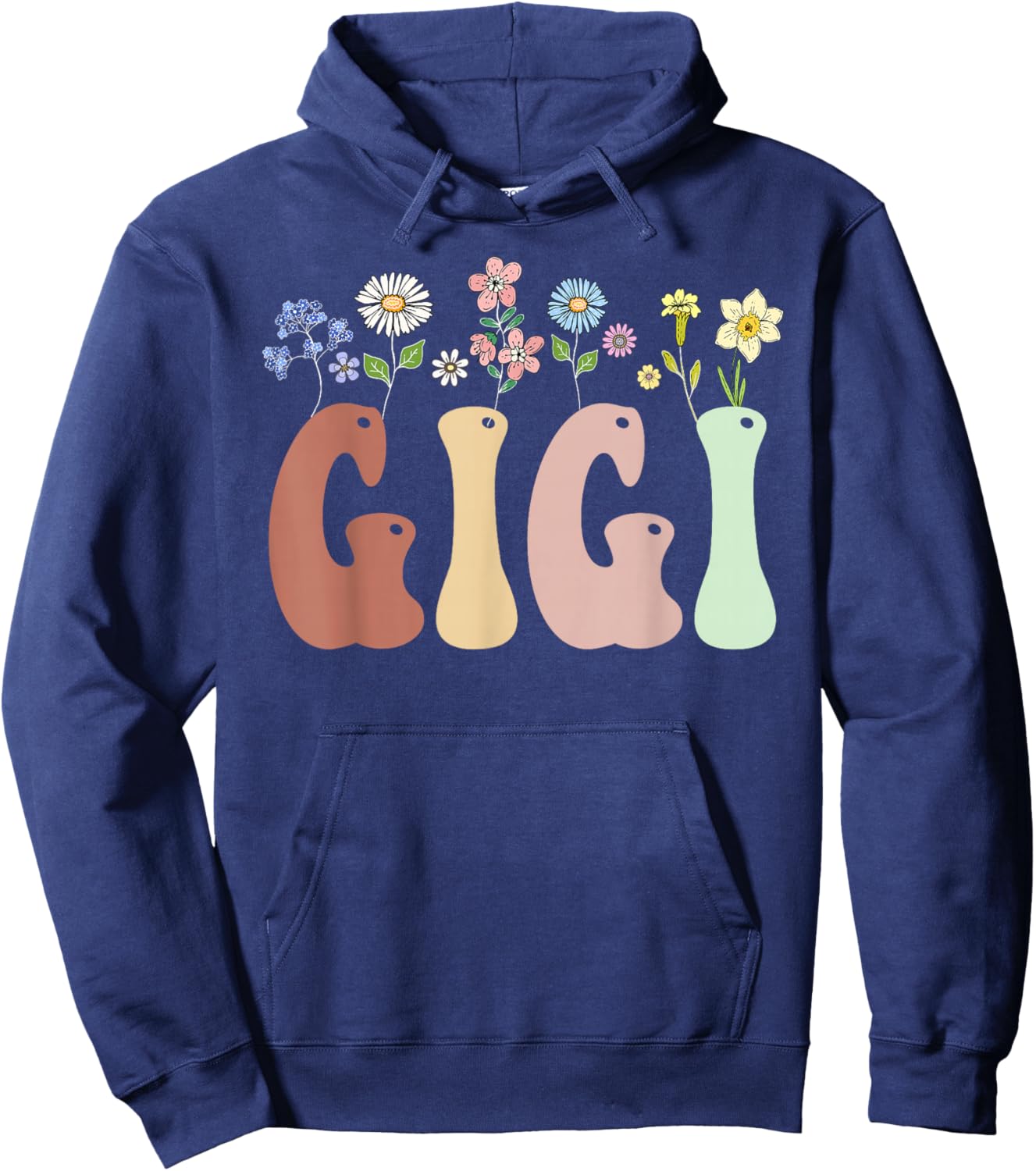 Gigi Gifts Women Wildflower Floral Design Gigi Hoodie - Hoodie | Navy
