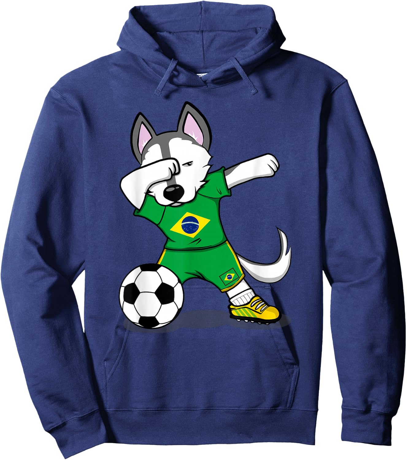 Dabbing Husky Brazil Football Fans Jersey Brazilian Soccer Hoodie - Hoodie | Navy