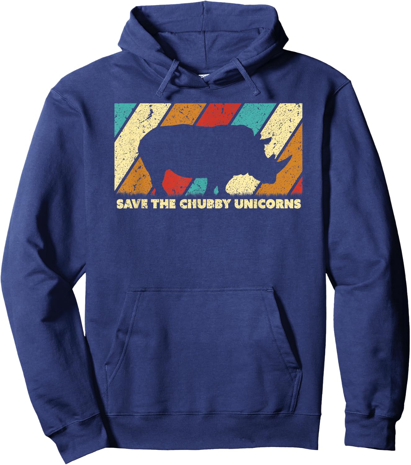 Save The Chubby Unicorns Shirt. Retro Style Rhino Hoodie - Hoodie | Navy