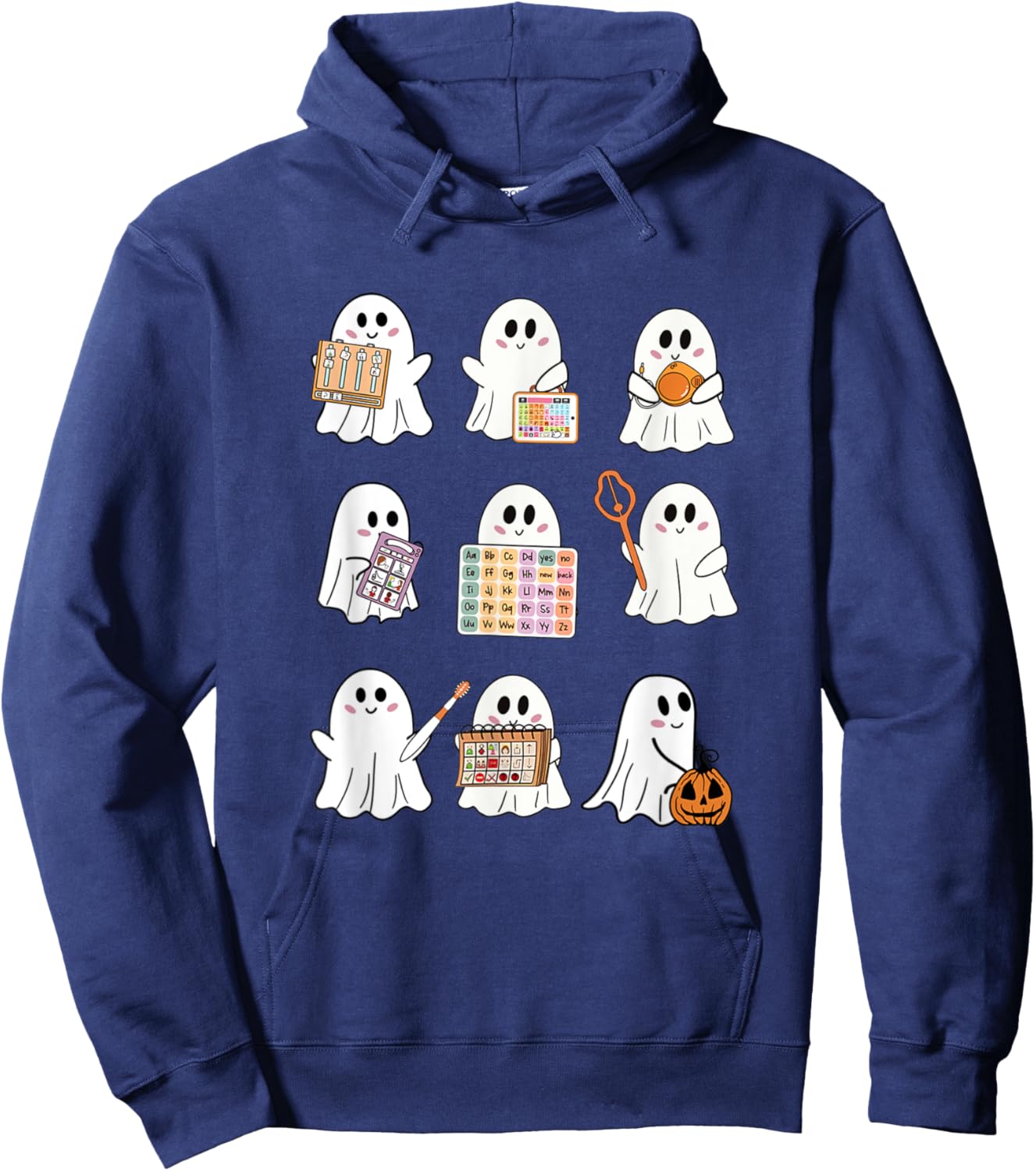 Retro SLP Ghost Halloween Speech Therapy Autumn Fall Hoodie - Hoodie | Navy