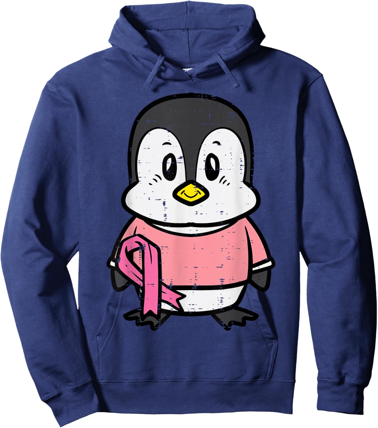 Pink Ribbon Penguin Cute Breast Cancer Awareness Women Kids Hoodie - Hoodie | Navy