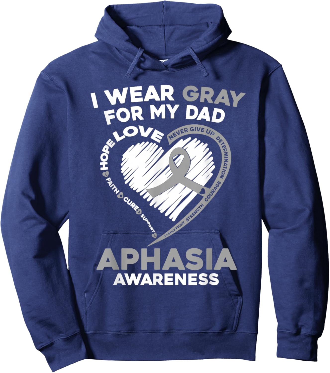 Dad Aphasia Awareness Gray Ribbon Support Family Matching Hoodie - Hoodie | Navy