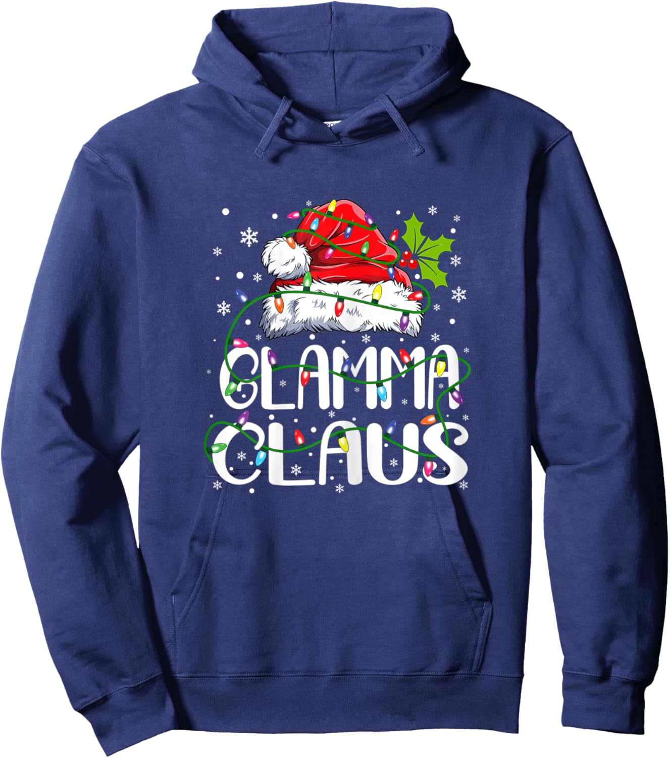 Glamma Claus Christmas Santa Hat Matching Family Xmas Lights Hoodie - Hoodie | Navy