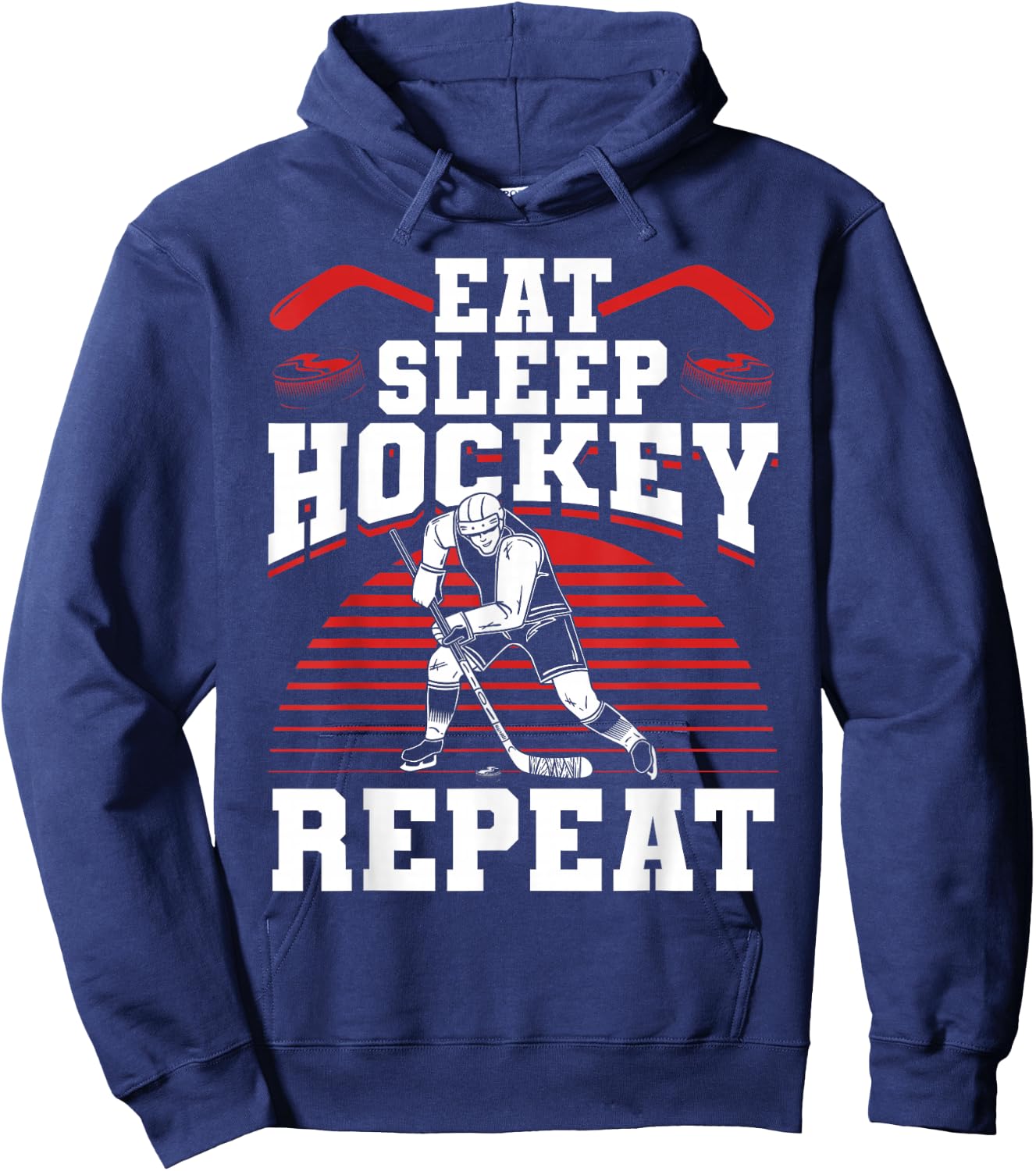 Eat Sleep Hockey Repeat Ice Hockey Player Gift Funny Hockey Hoodie - Hoodie | Navy
