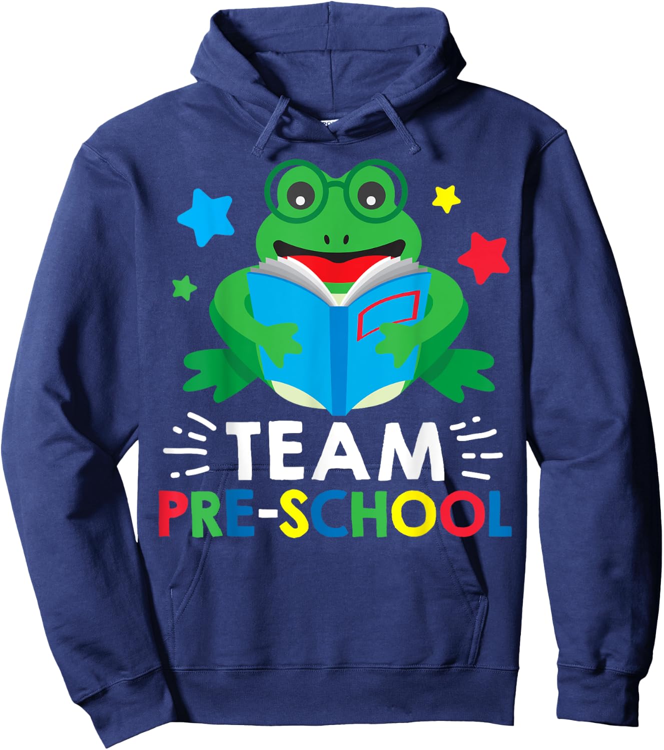 Team Pre-School Reading Frog Back To School Book Lover Gift Hoodie - Hoodie | Navy