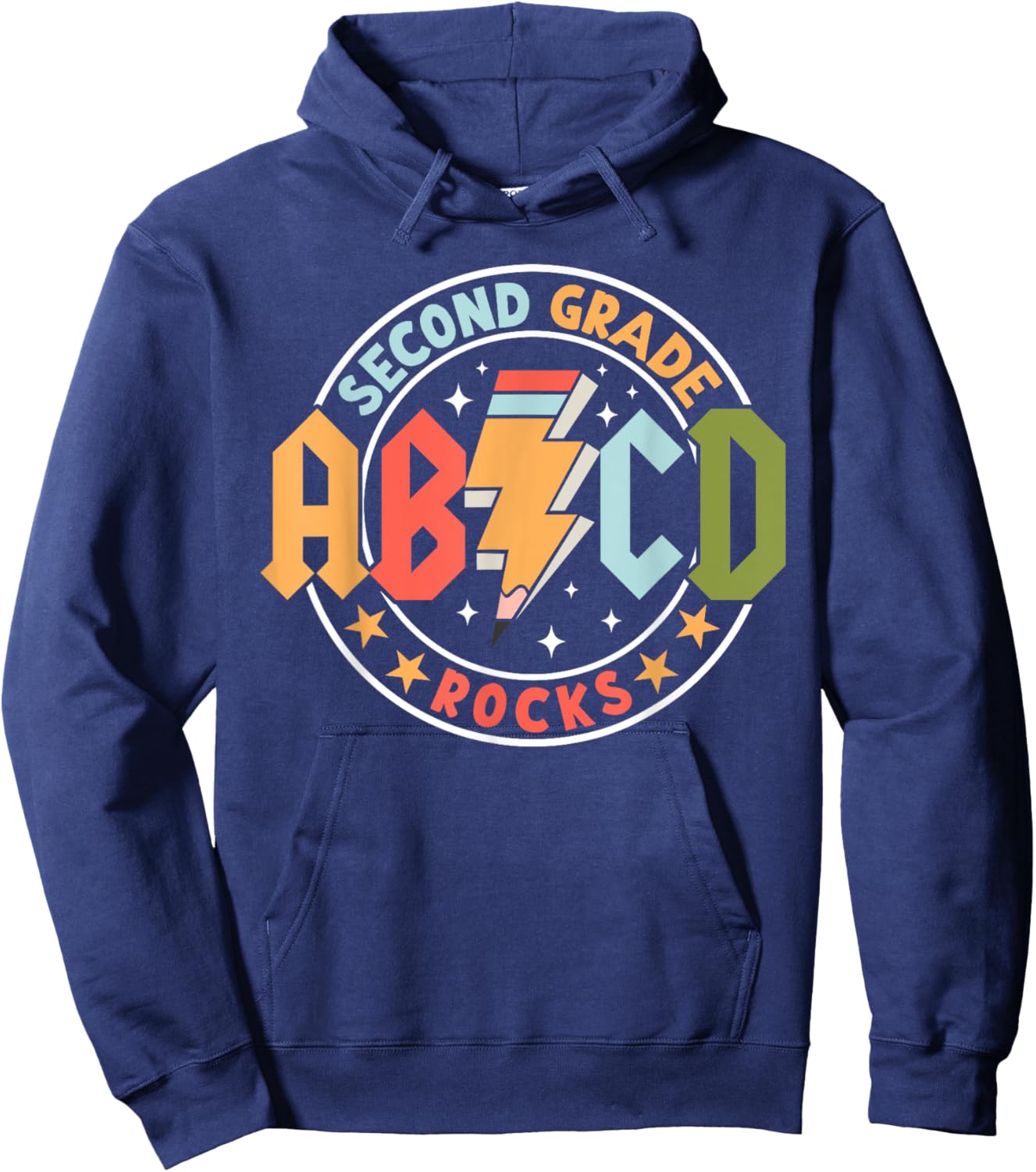 ABCD 2nd Grade Rocks Pencil Lightning Teachers Rock Boys Hoodie - Hoodie | Navy