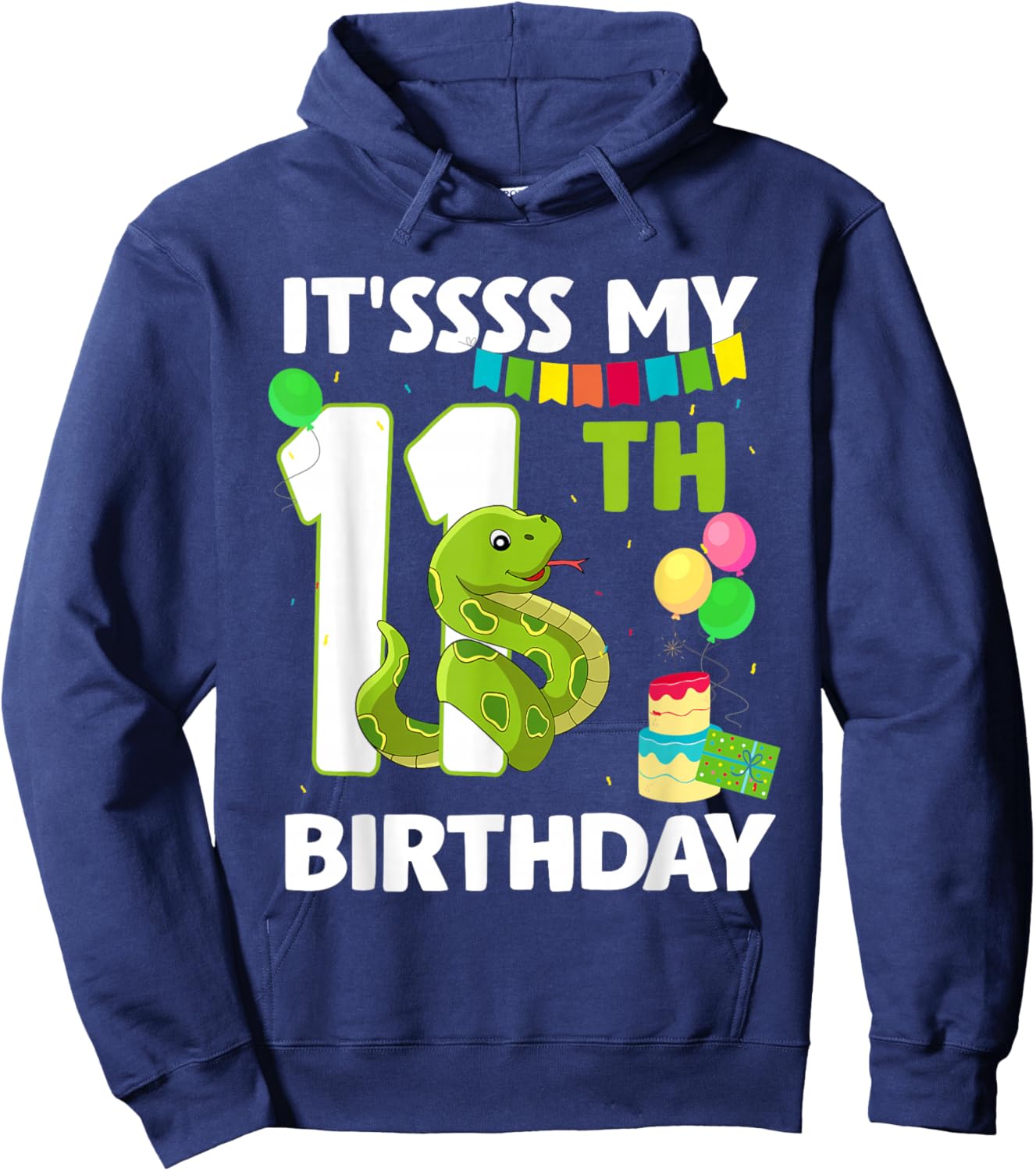 11th Birthday Snake Party 11 Year Old Snake Lover Birthday Hoodie - Hoodie | Navy