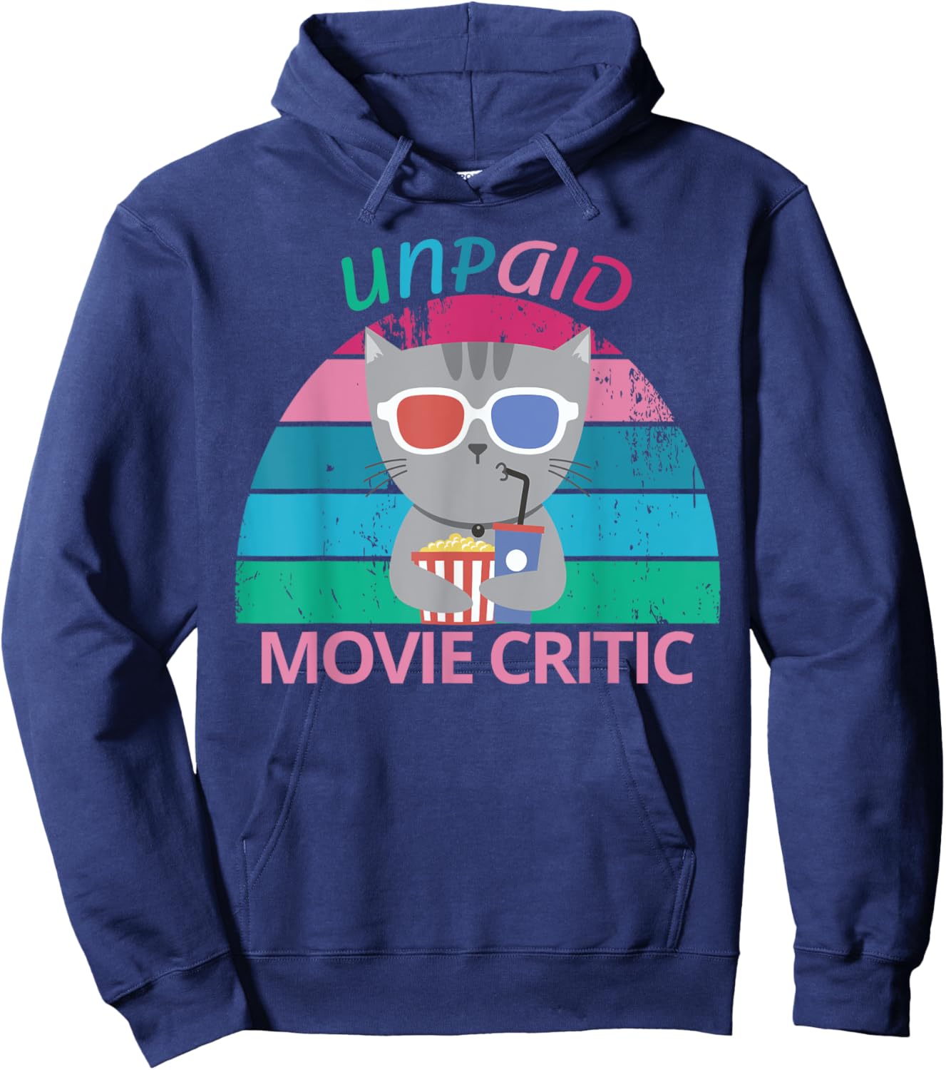 Unpaid Movie Critic moviegoer Film Cinema retro cat Women Hoodie - Hoodie | Navy