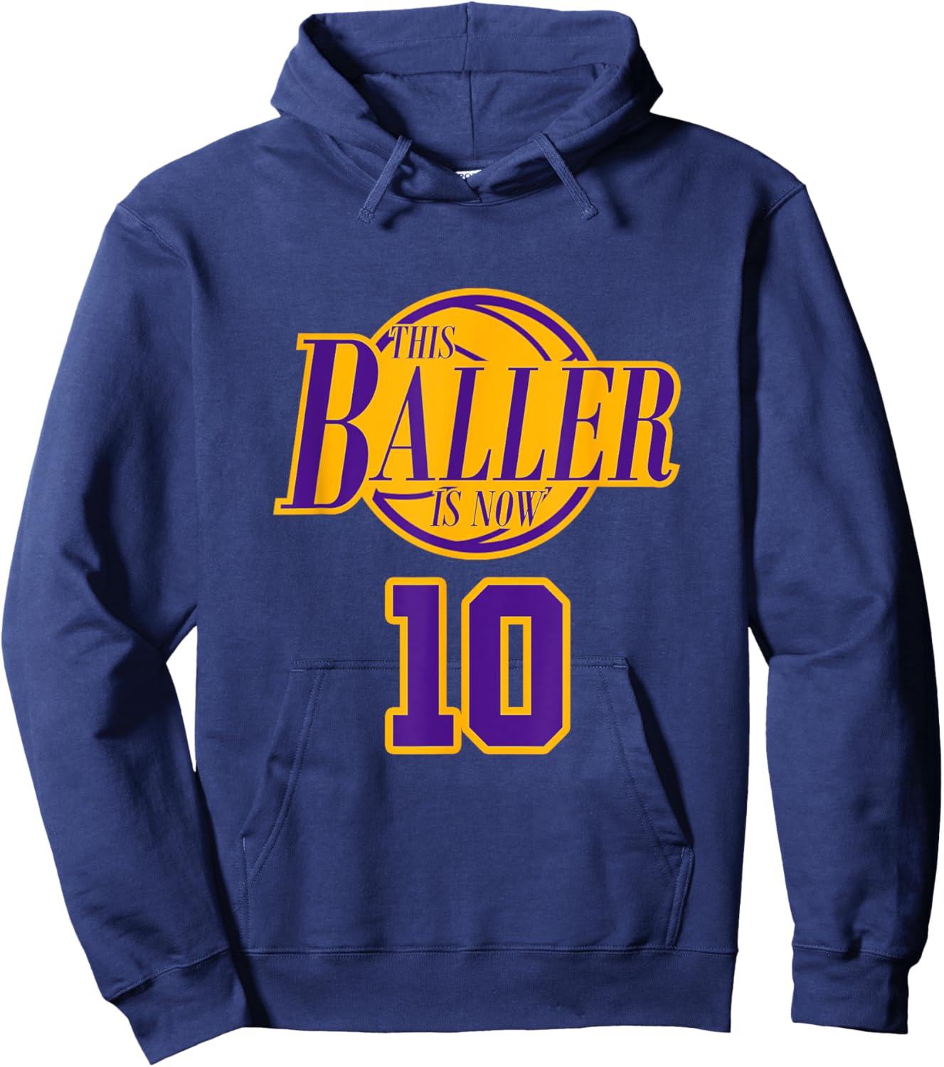 10 Years Old Birthday Basketball Baller Purple And Yellow Hoodie - Hoodie | Navy