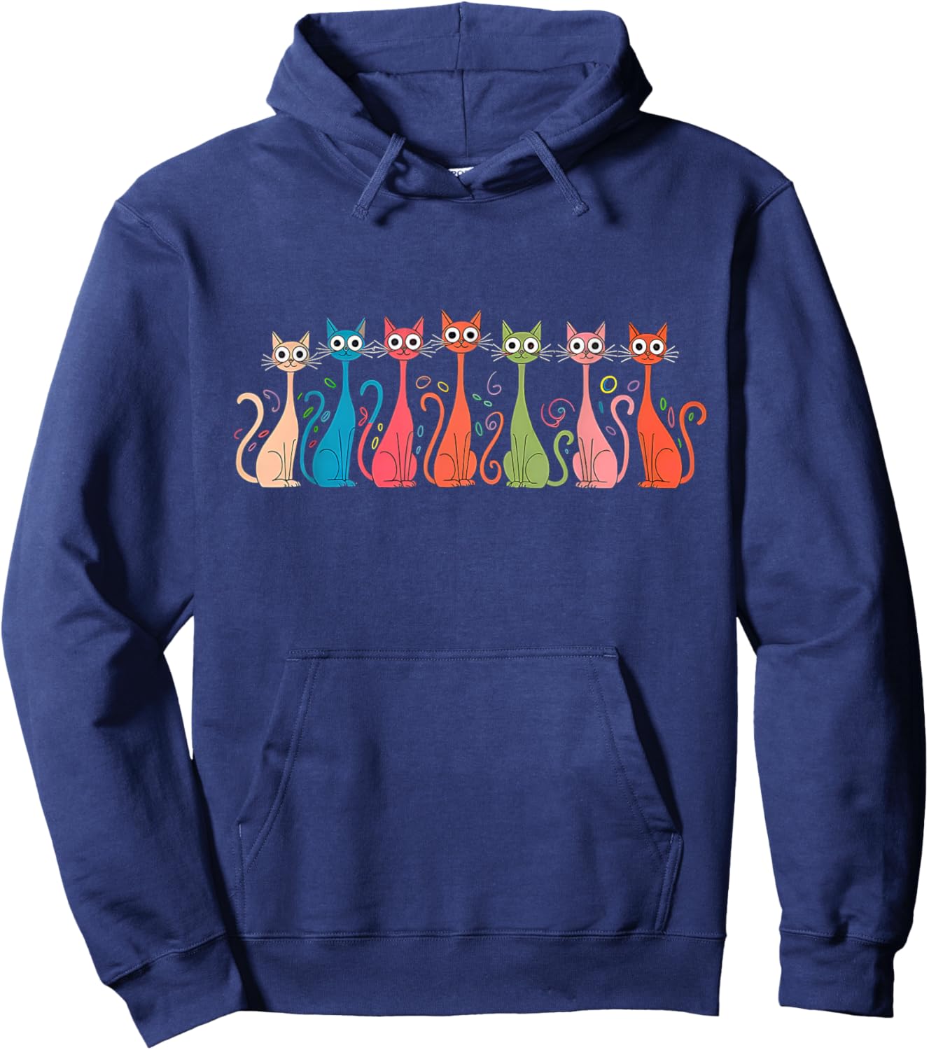 Women Kids Girls Black Small Modern Retro Cartoon Cats 50s 60s Style Mid-Century Modern Art Style Hoodie - Hoodie | Navy