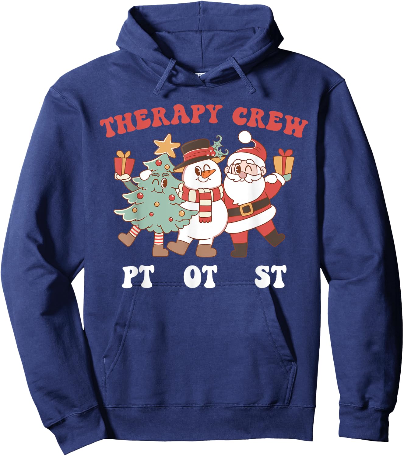 Retro Therapy Crew Pt Ot St Santa Snowman Christmas Tree Hoodie - Hoodie | Navy