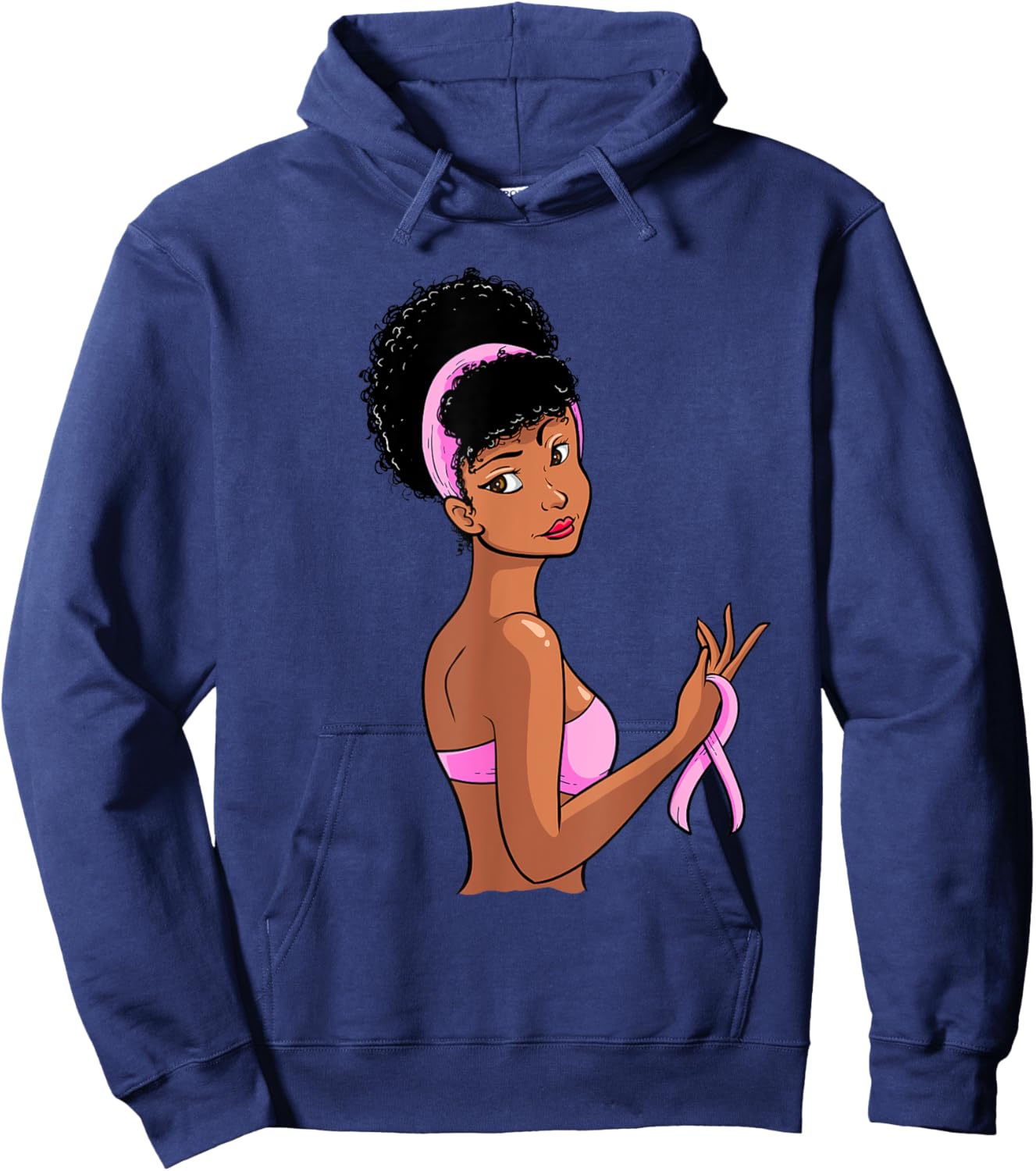 Breast Cancer Awareness Black Afro Women Pink Ribbon Gift Hoodie - Hoodie | Navy